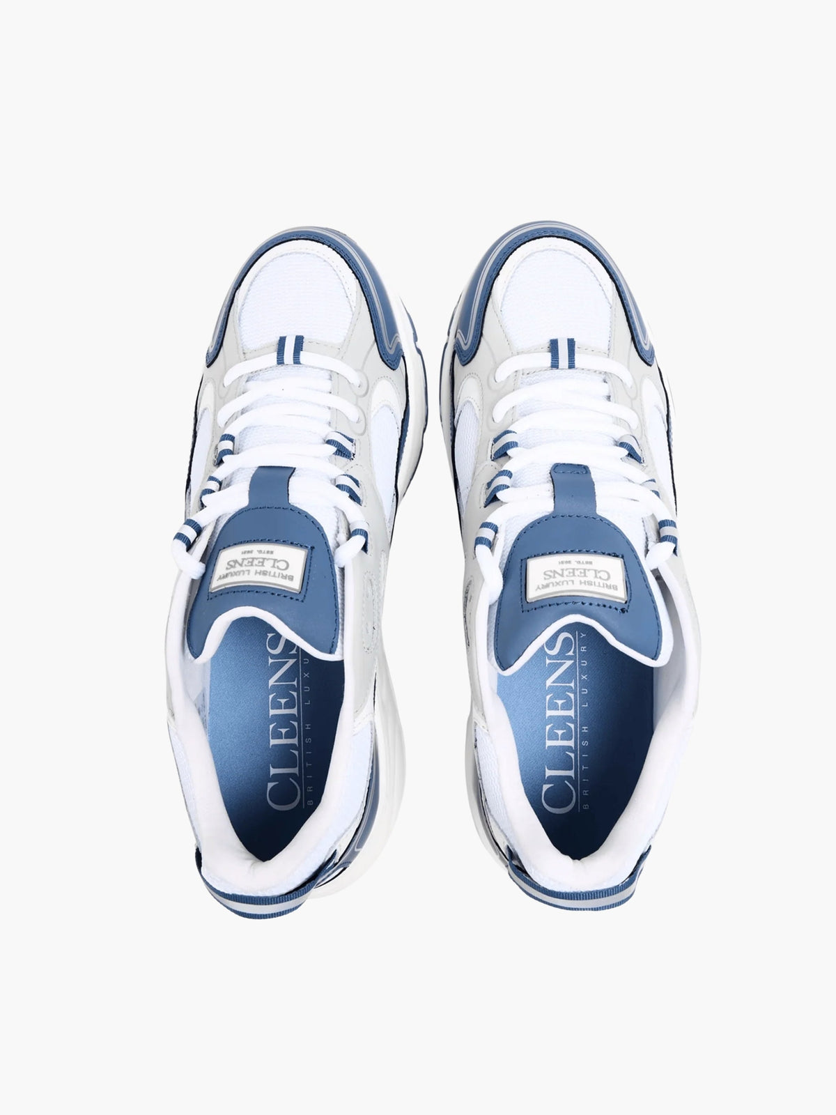Cleens Sneakers C20 Navy Border Lace Up White/Light Grey