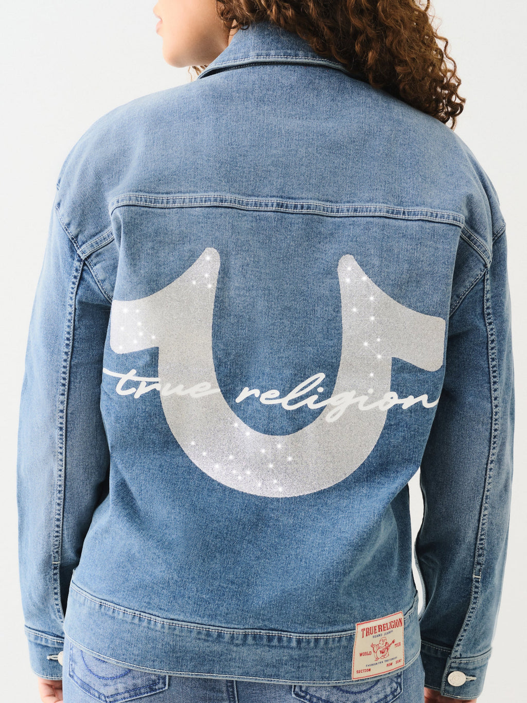 True Religion Oversized Glitter Denim Jacket Medium Wintry Wash