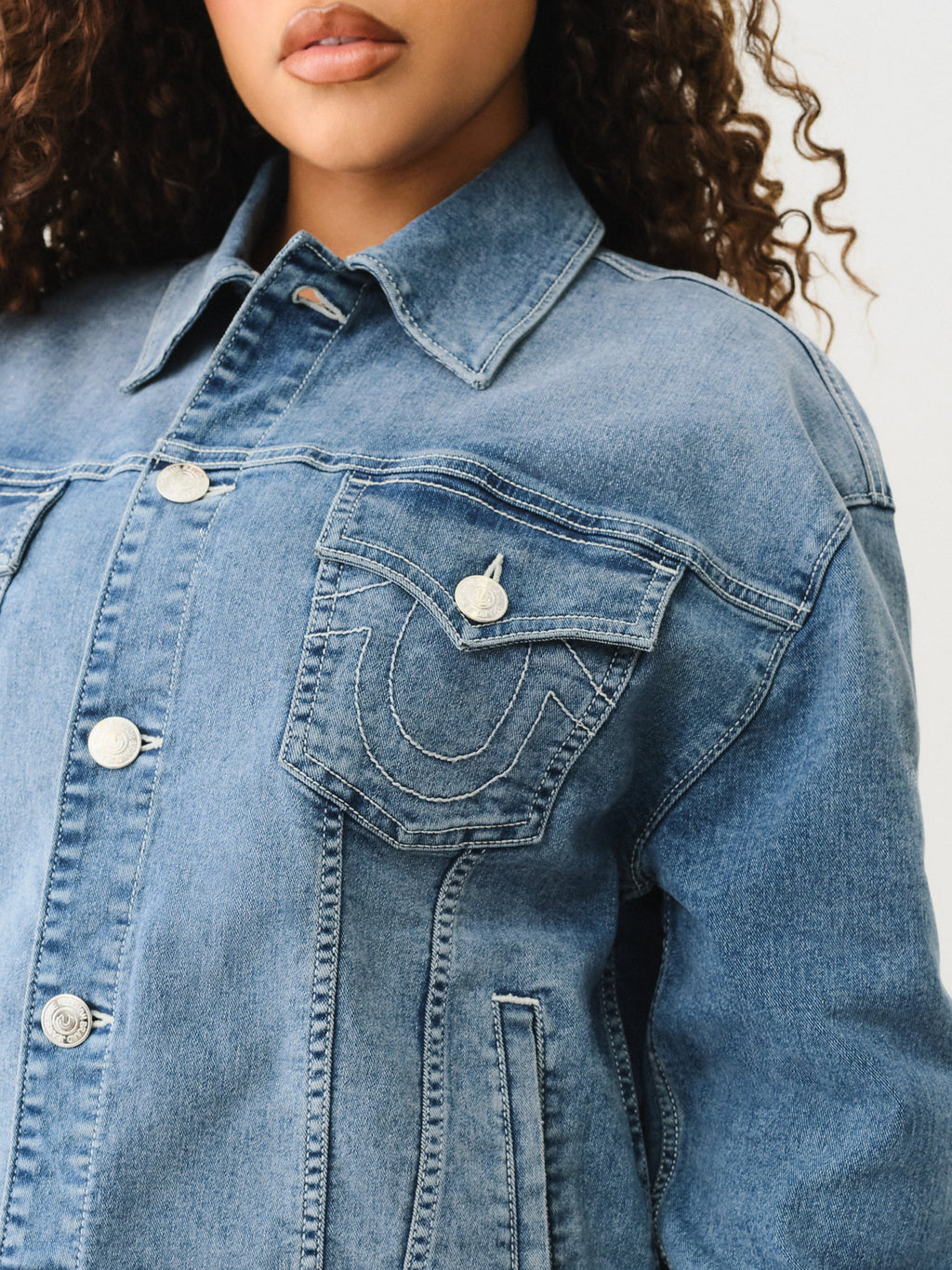 True Religion Oversized Glitter Denim Jacket Medium Wintry Wash