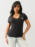 True Religion Outline Crystal Vneck Tee Jet Black