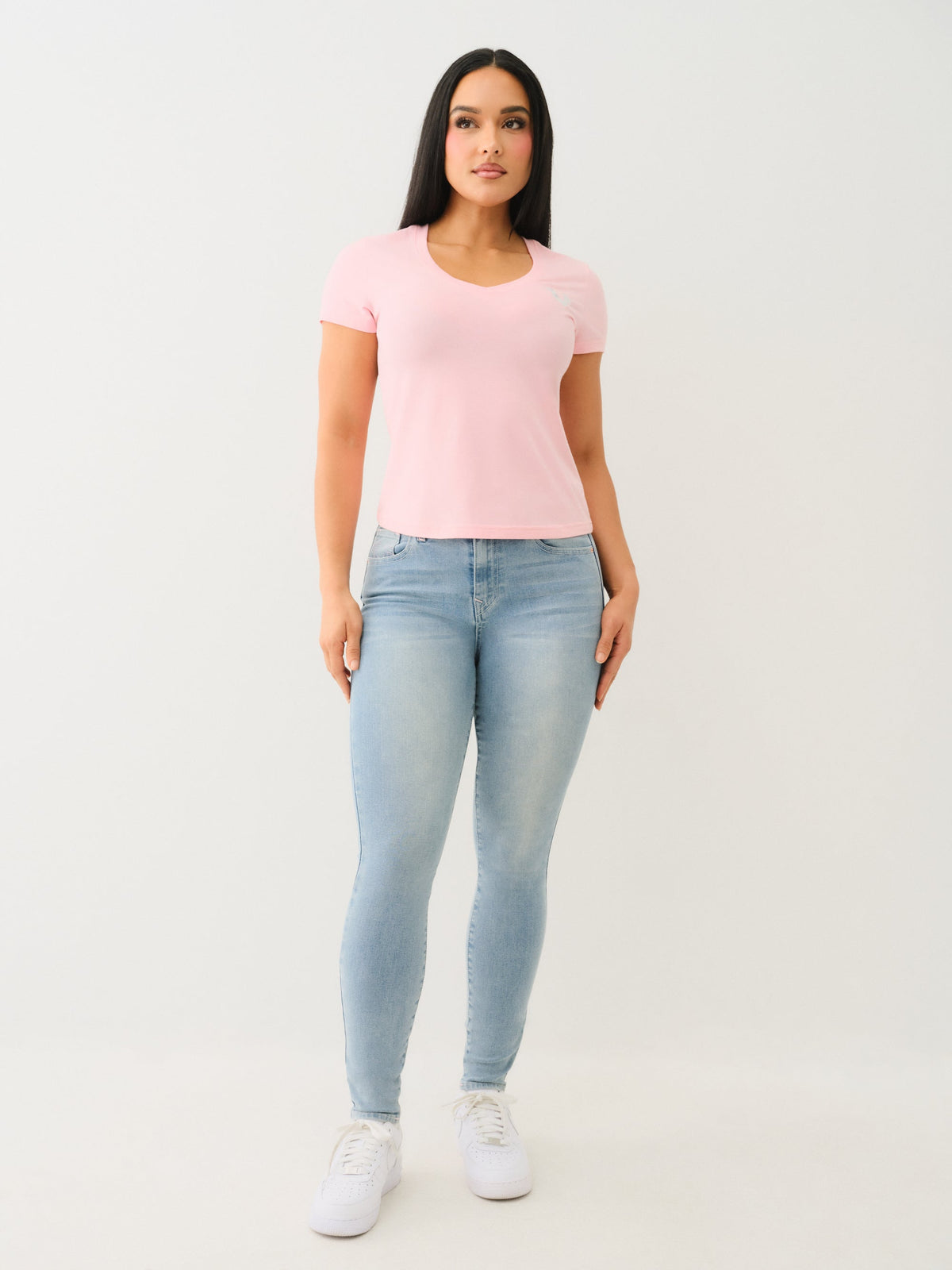 True Religion Outline Crystal Vneck Tee Candy Pink