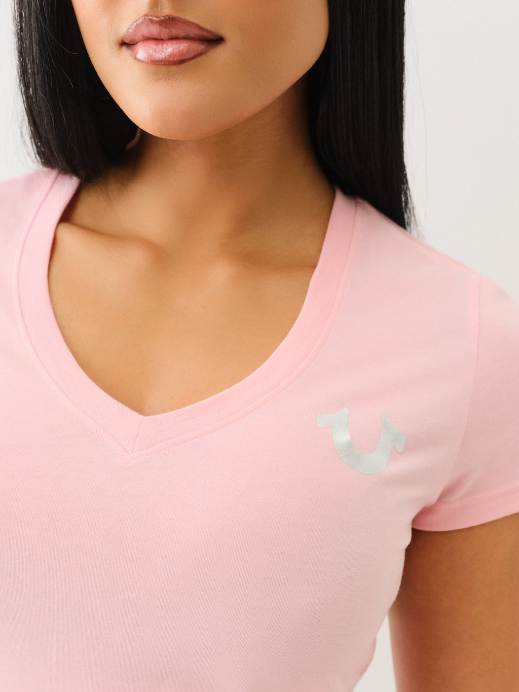 True Religion Outline Crystal Vneck Tee Candy Pink