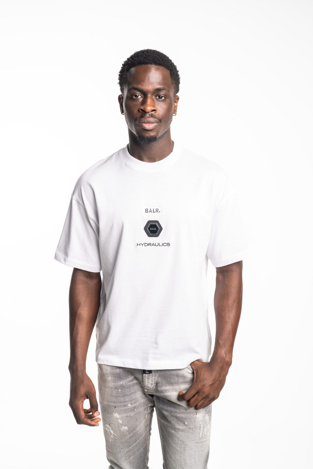 BALR Men's BALR X Hydraulics Metal Logo Box T Shirt | B1112.1396-Bright White