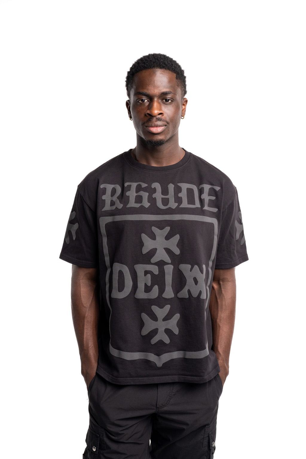 Rhude Men's Deix Shield Oversized Tee Black | RHPF25TT08012-0015