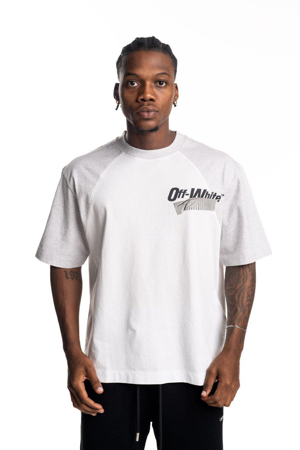 Off White Men's Cupid Tape Raglan SS Tee | A16EF5J0040110-White/Black