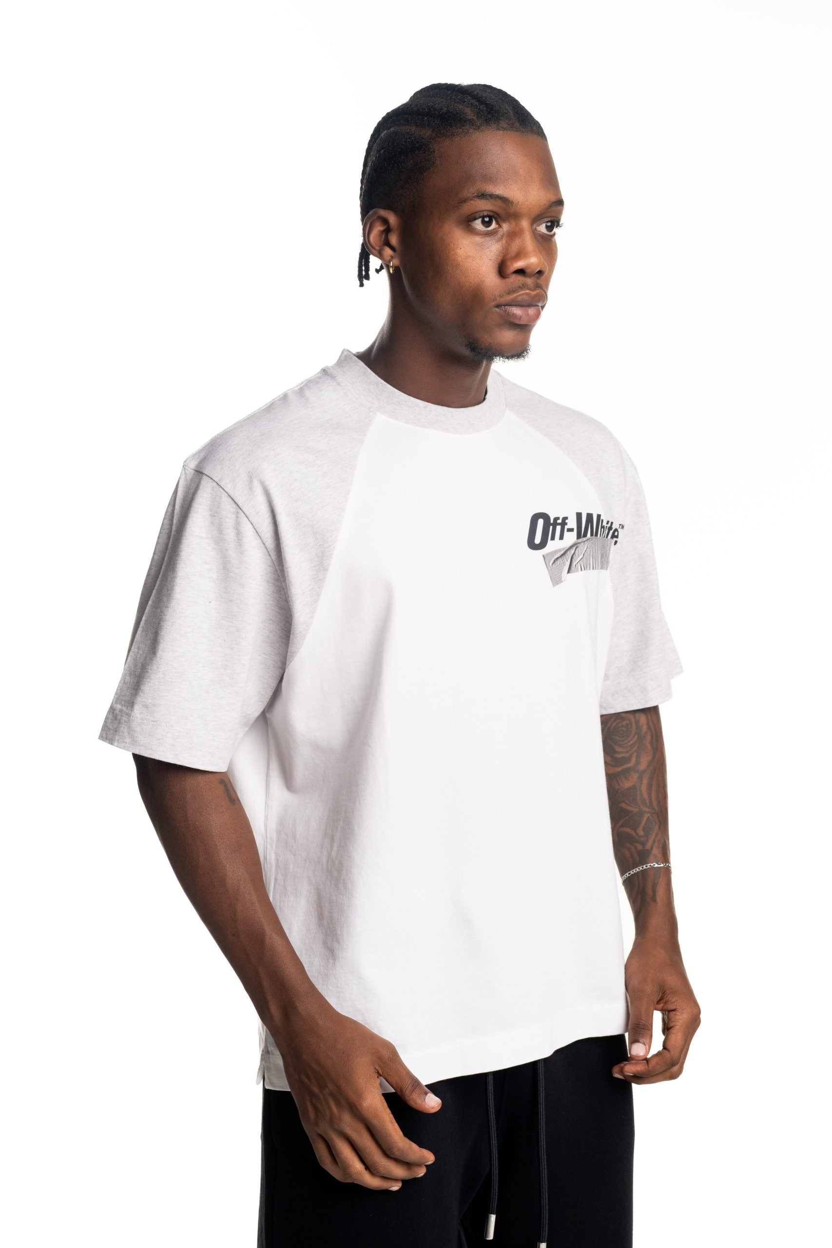 Off White Men's Cupid Tape Raglan SS Tee | A16EF5J0040110-White/Black