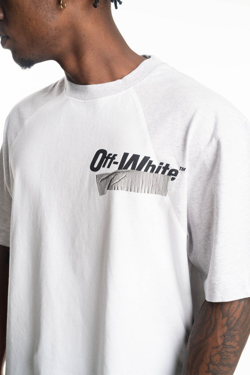 Off White Men's Cupid Tape Raglan SS Tee | A16EF5J0040110-White/Black