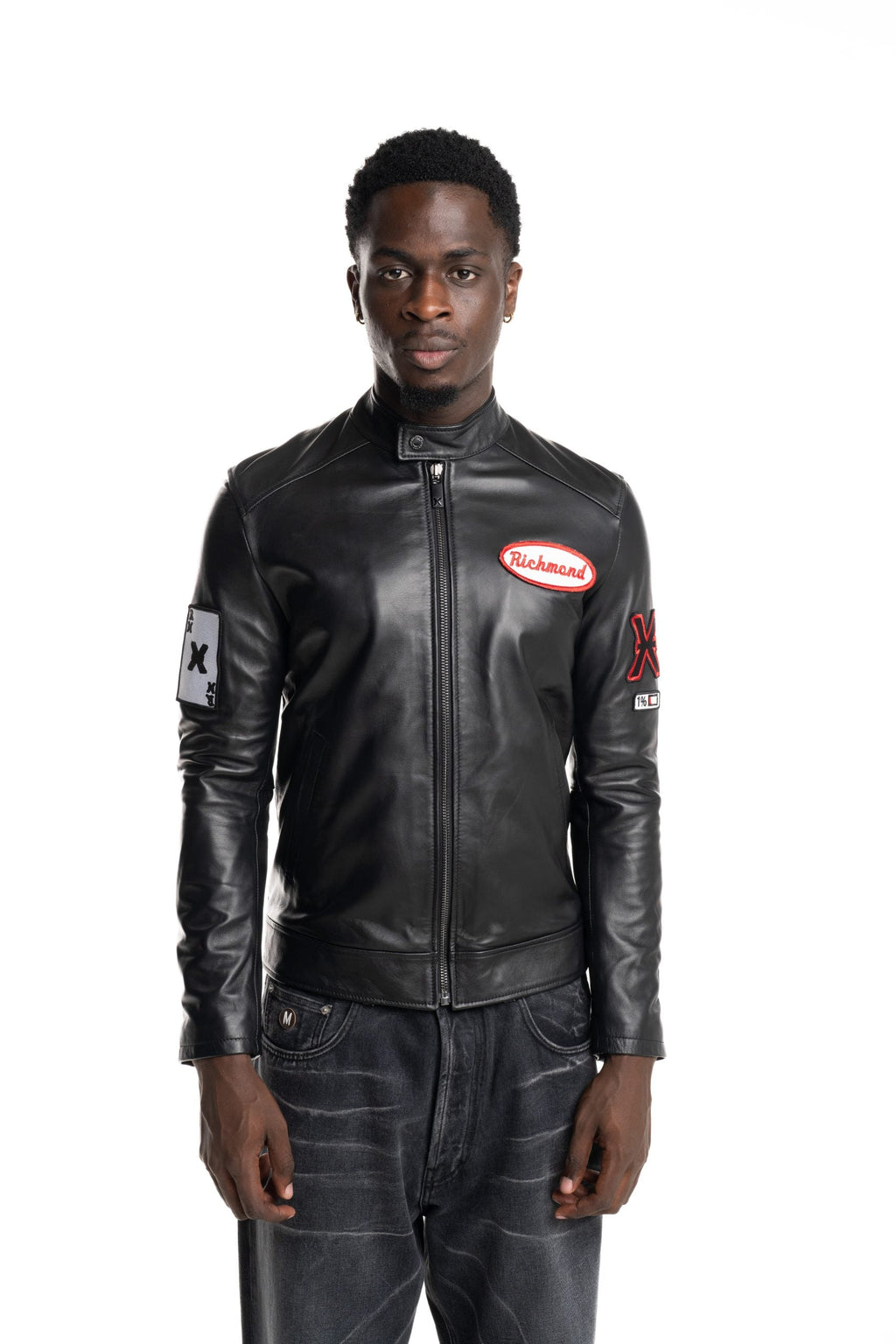John Richmond Men's Real Leather Bomber Mavis | UMA25453GB3C-Black
