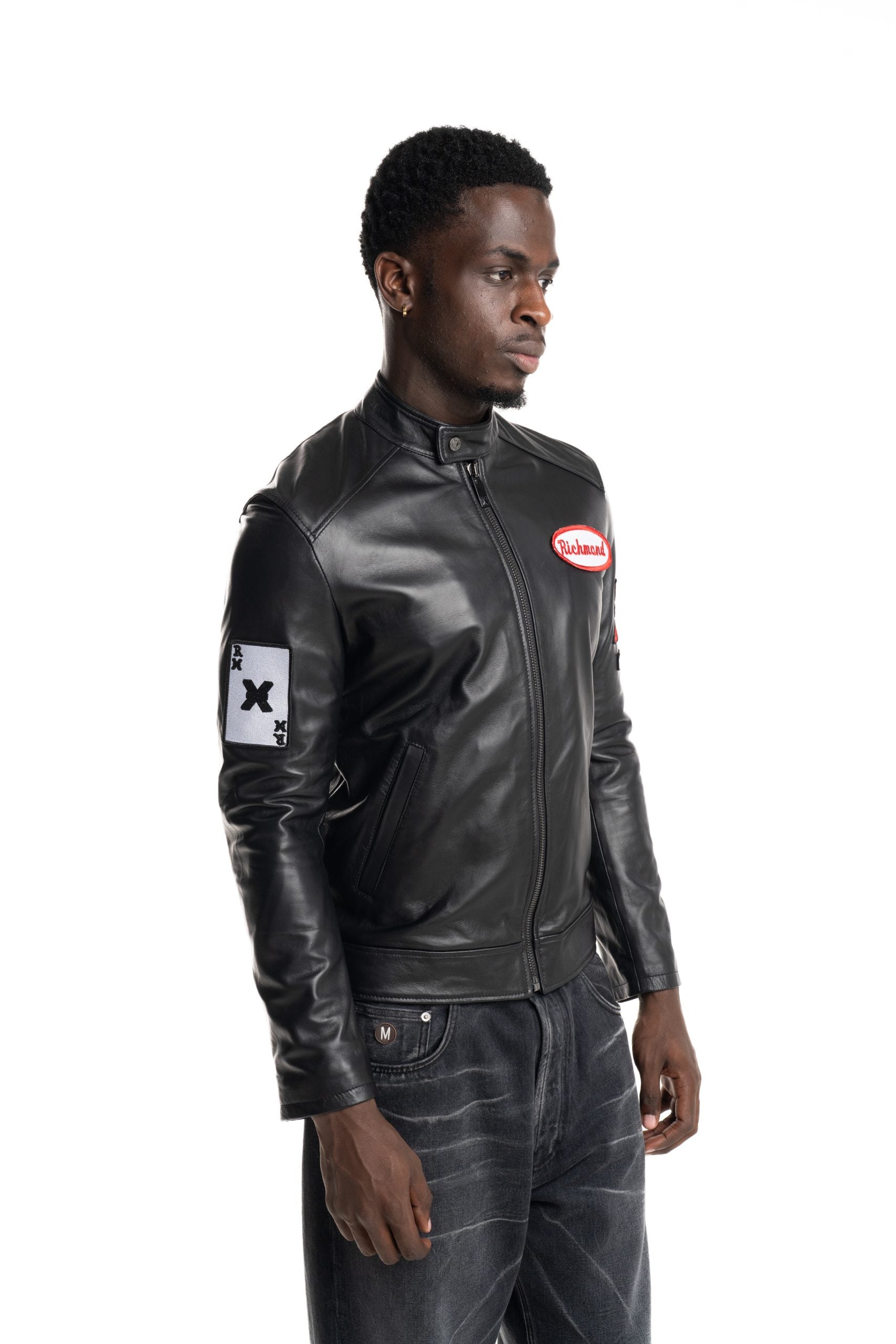 John Richmond Men's Real Leather Bomber Mavis | UMA25453GB3C-Black
