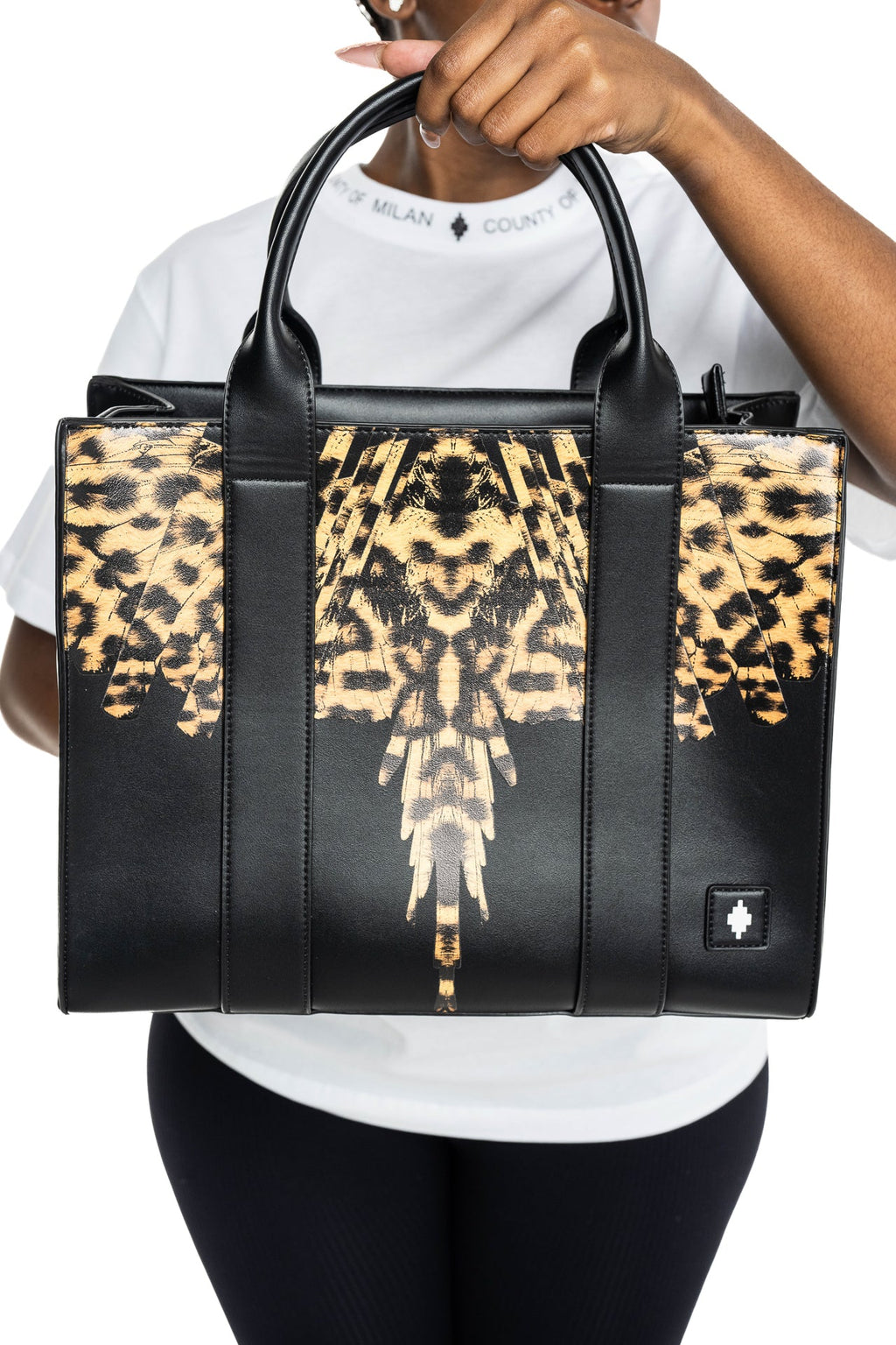 County of Milan Medium Tote Bag Black/Leopard Wings | COMAS260446