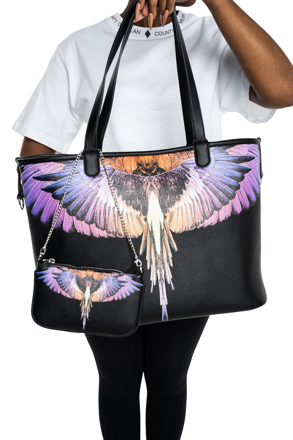 County of Milan Shopping Bag Black/Orange Wings | COMAS260454
