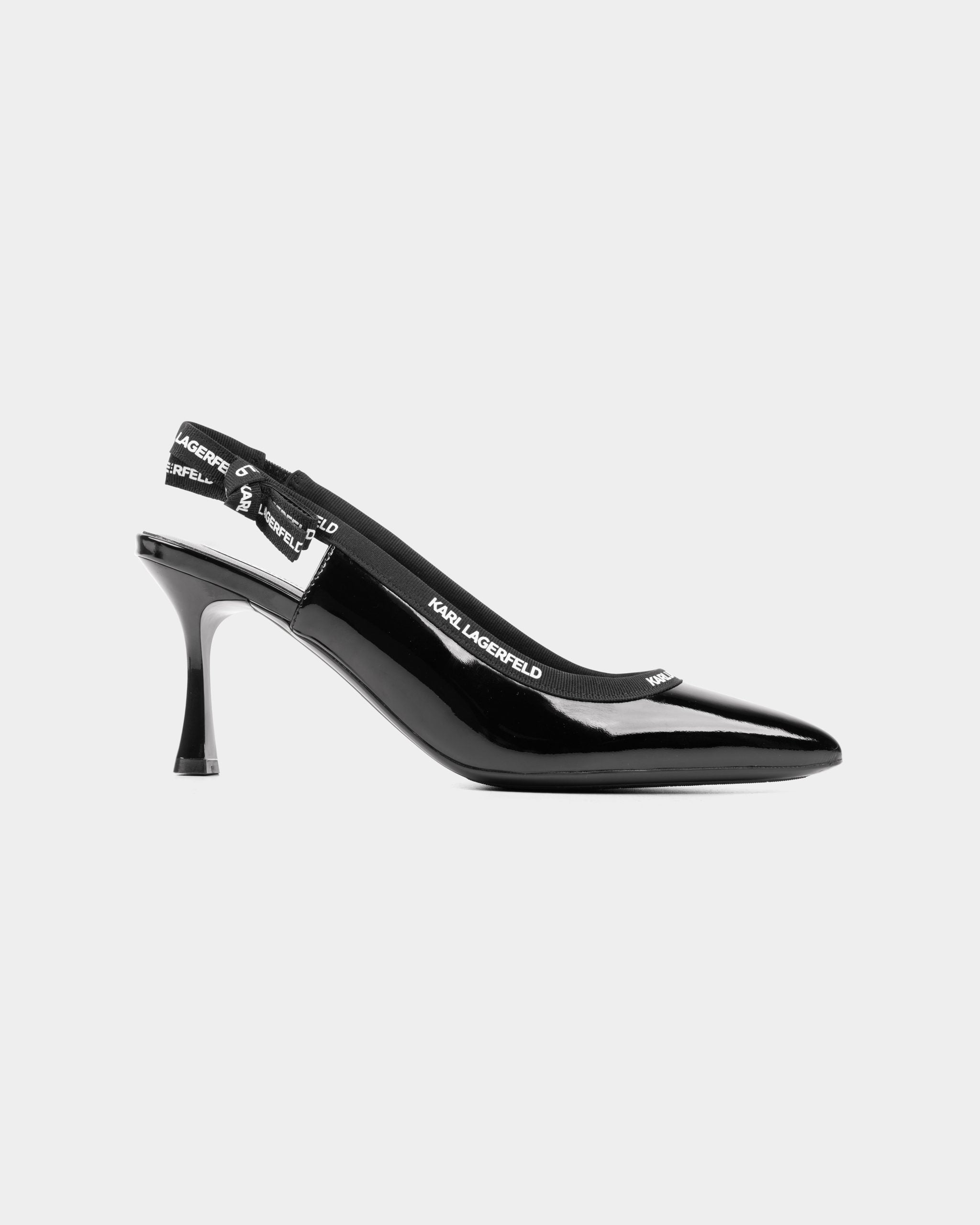 Karl Lagerfeld Ladies Sienna Ribbon Sling Black Patent Lthr | KL32706-1BP