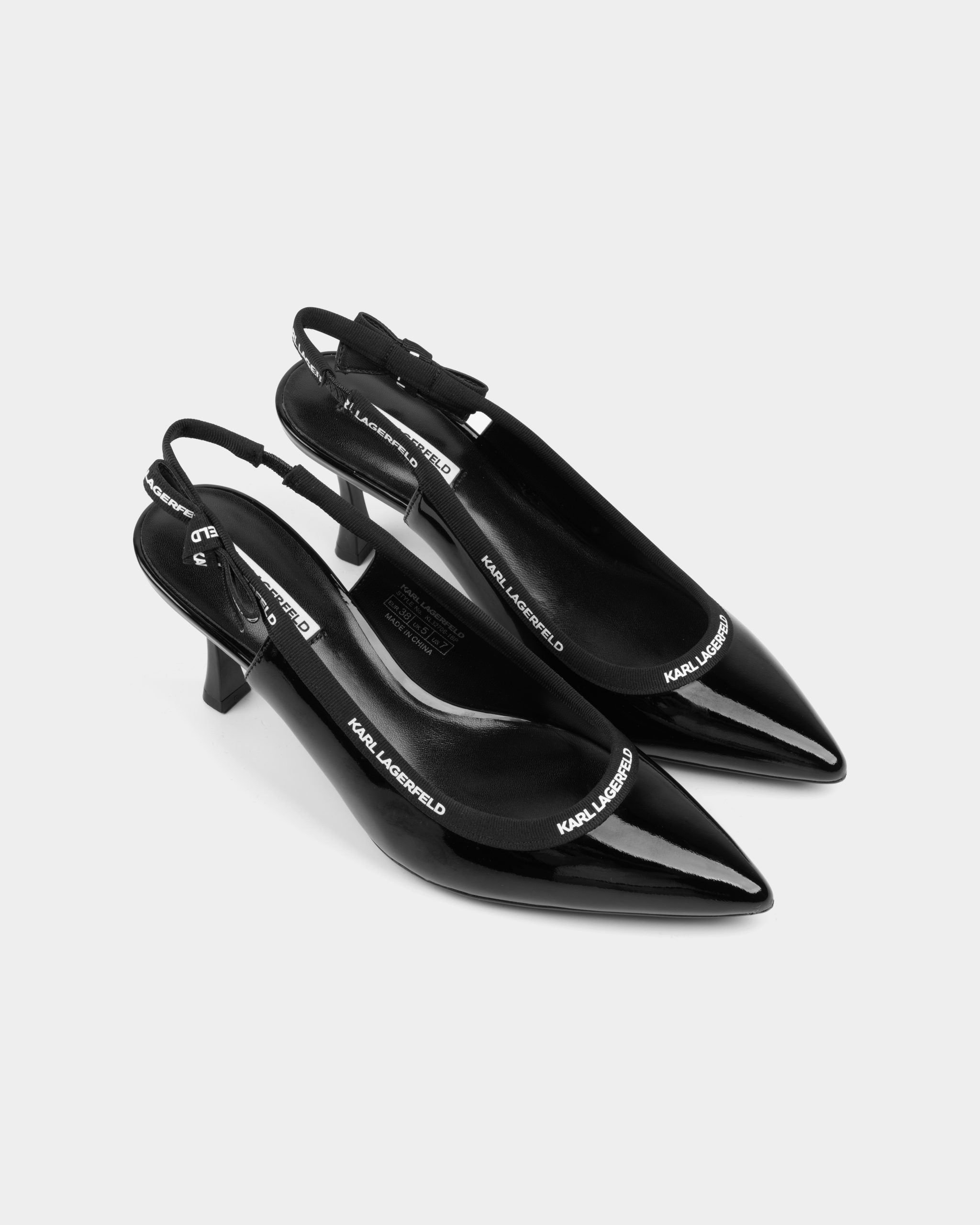Karl Lagerfeld Ladies Sienna Ribbon Sling Black Patent Lthr | KL32706-1BP