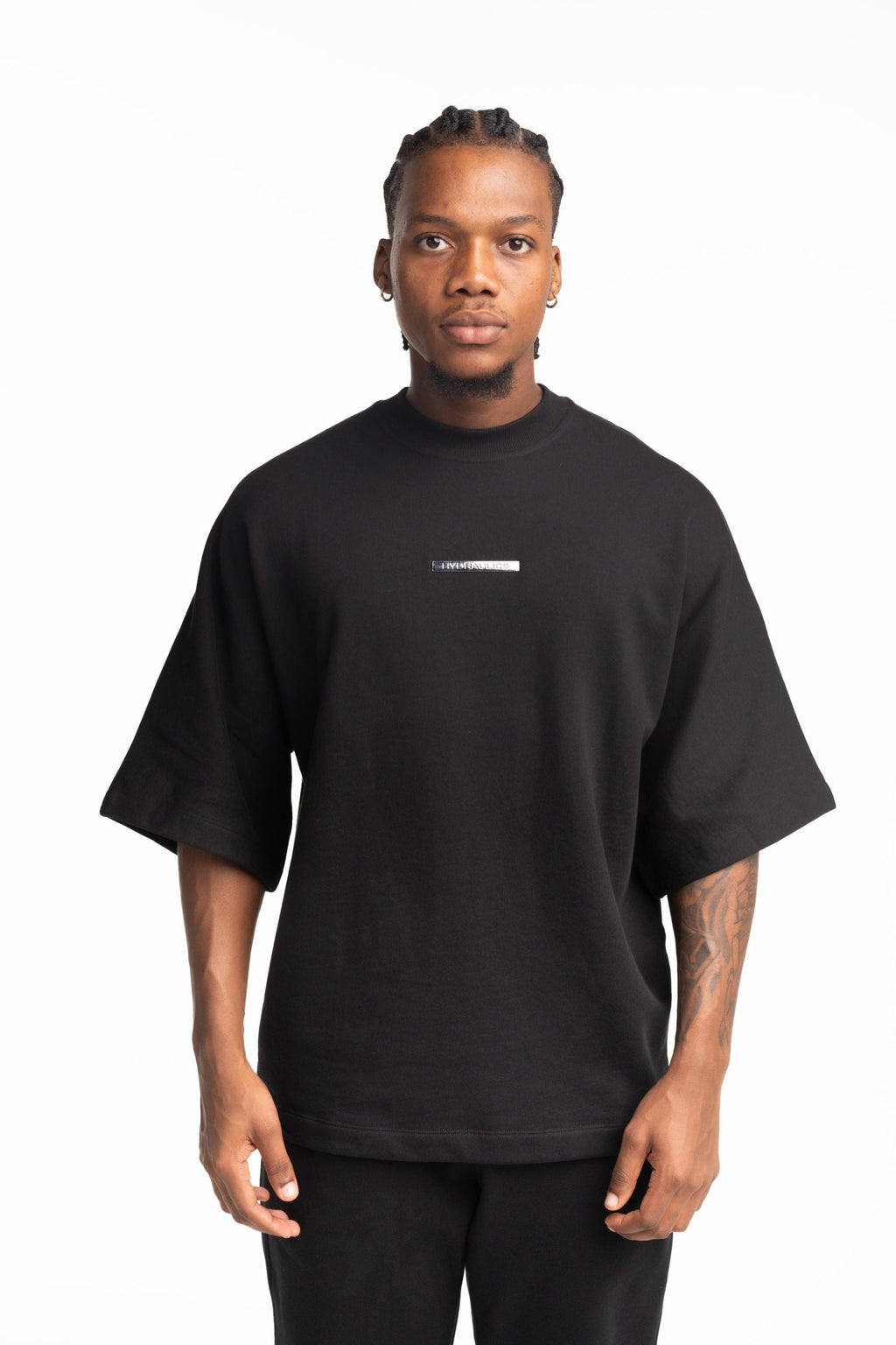Hydraulics Metal Badge Fleece Super Oversized Fit T Shirt Black |