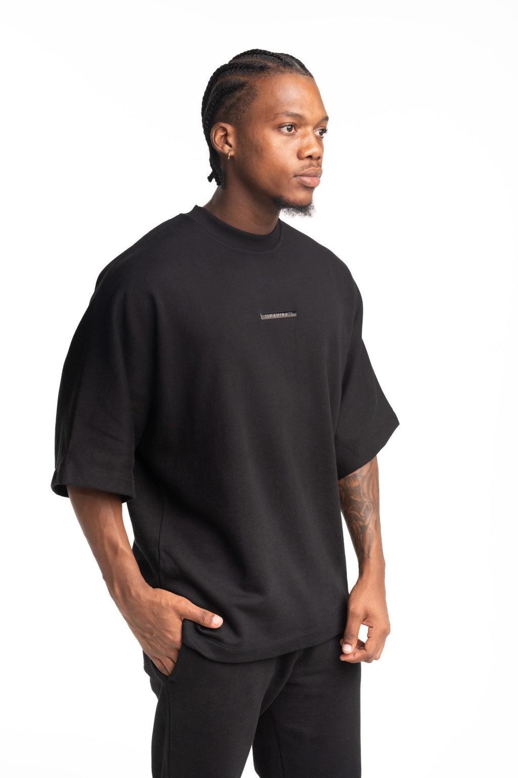 Hydraulics Metal Badge Fleece Super Oversized Fit T Shirt Black |