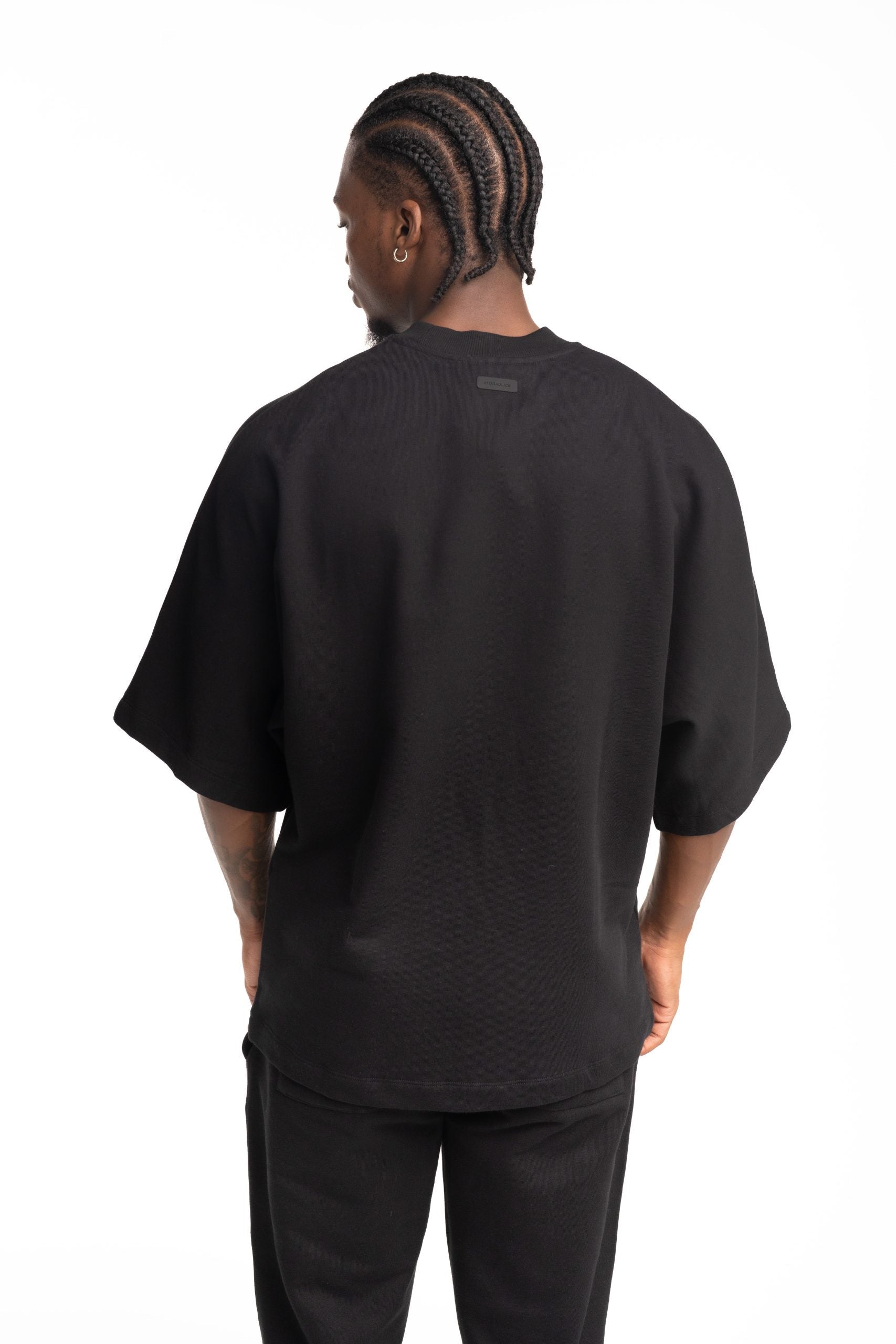Hydraulics Metal Badge Fleece Super Oversized Fit T Shirt Black |