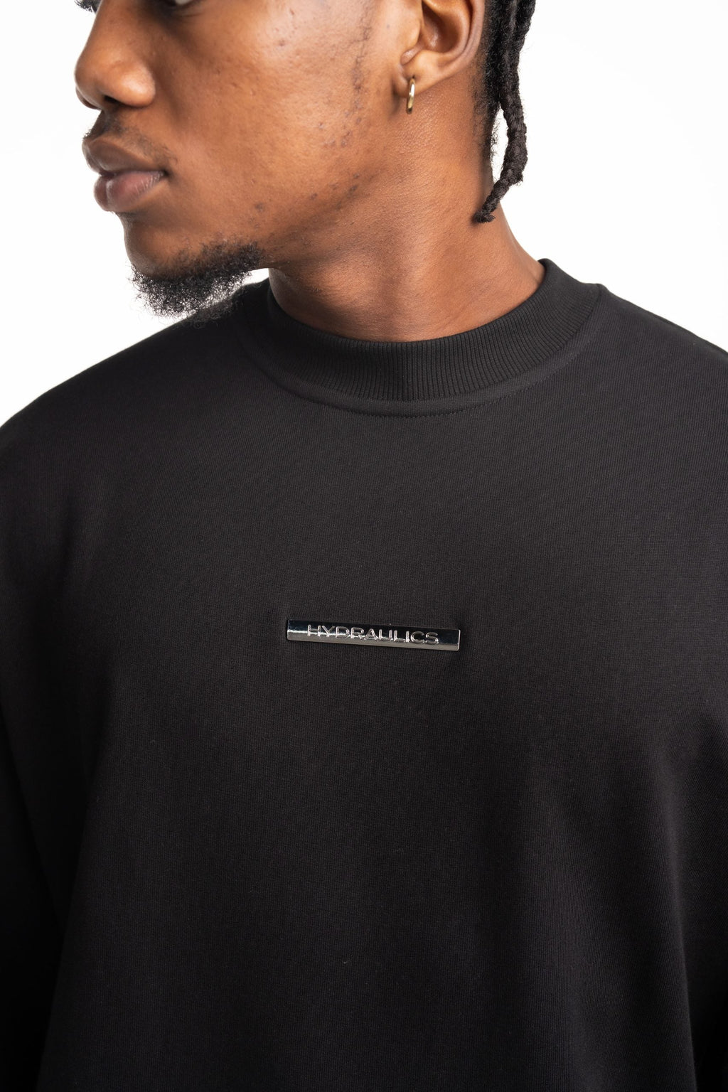 Hydraulics Metal Badge Fleece Super Oversized Fit T Shirt Black |