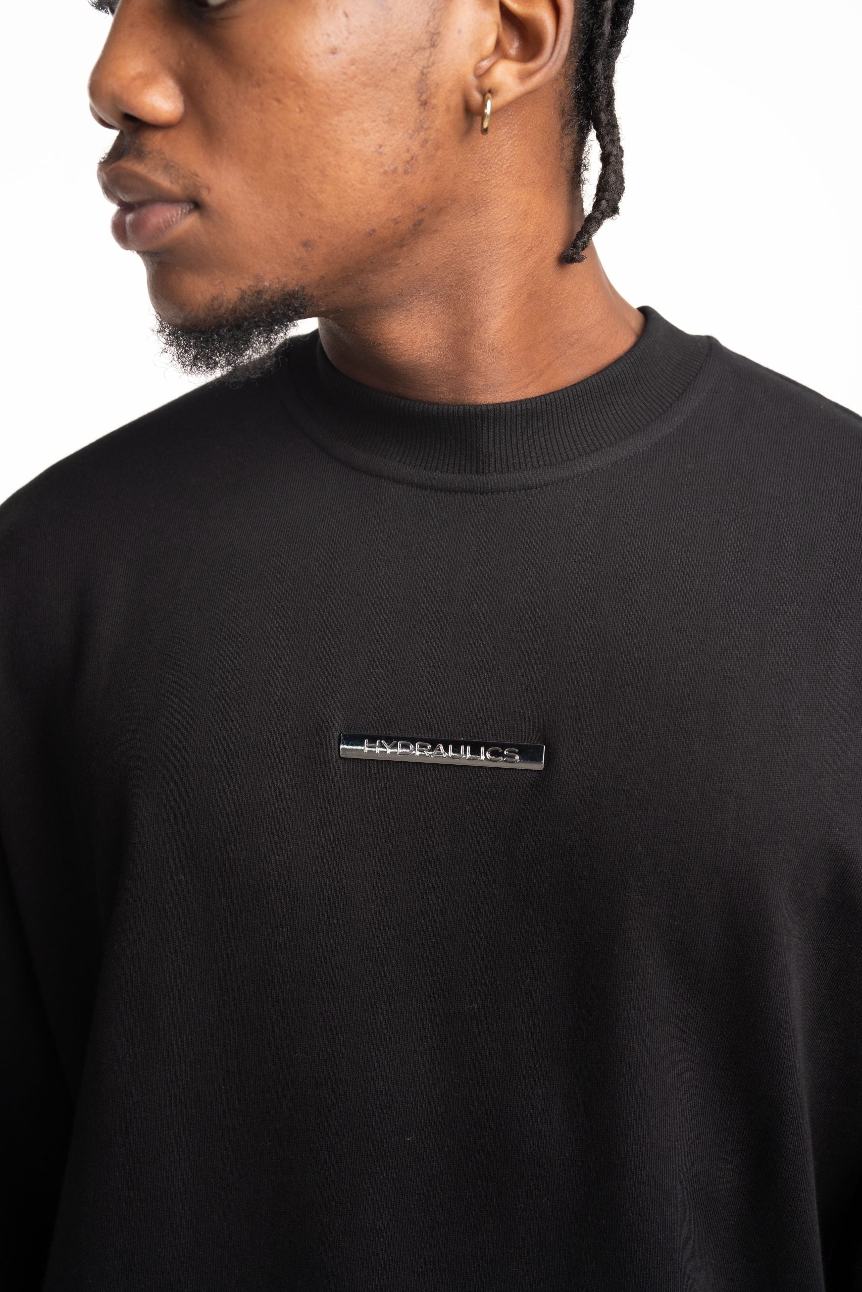 Hydraulics Metal Badge Fleece Super Oversized Fit T Shirt Black |