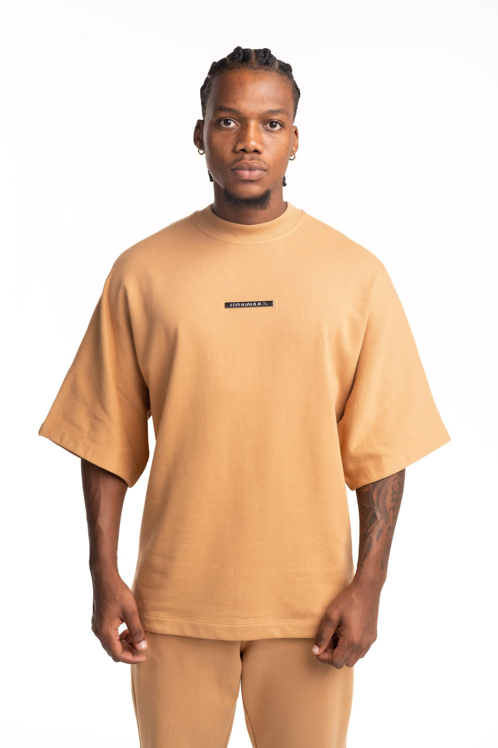 Hydraulics Metal Badge Fleece Super Oversized Fit T Shirt Tan |