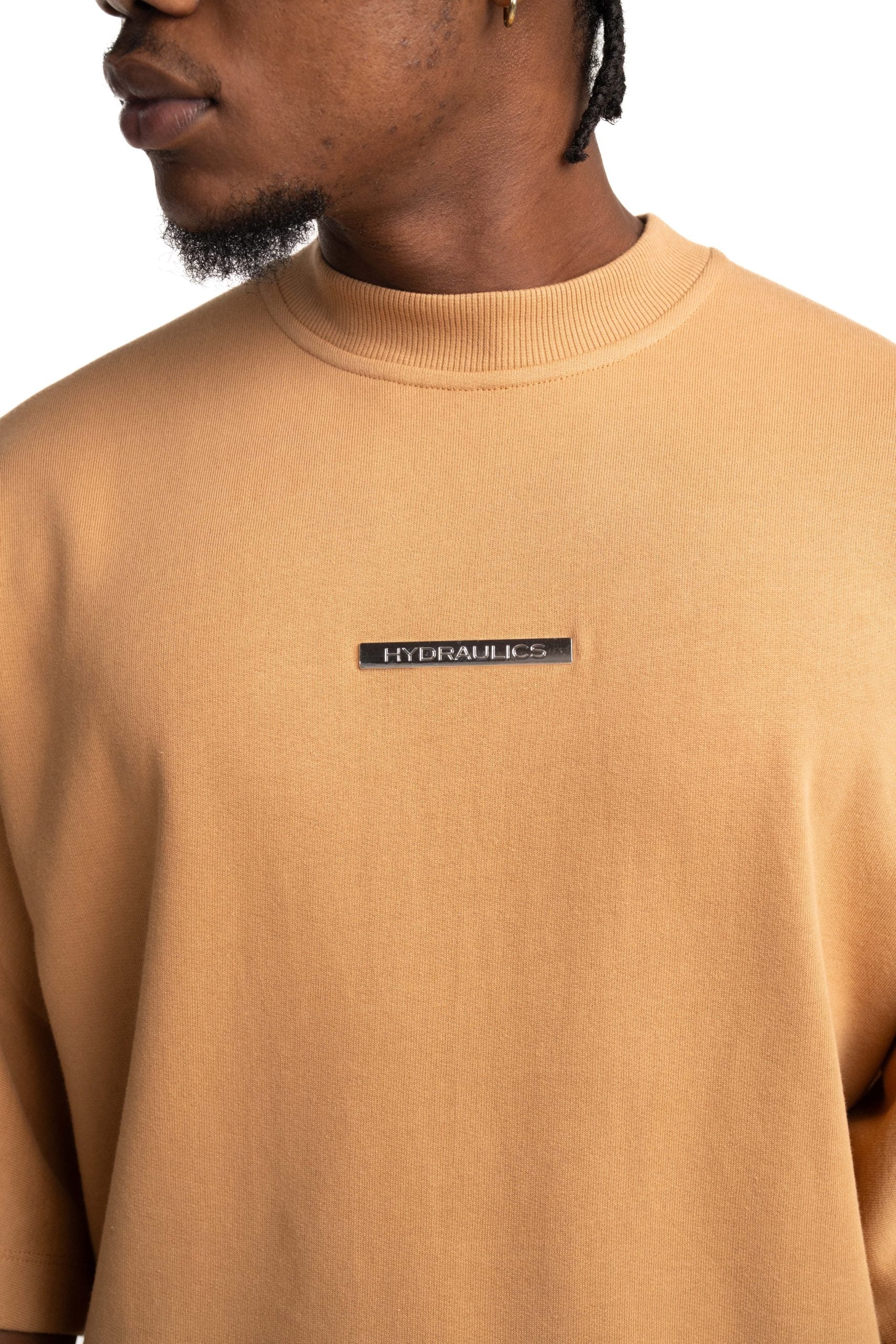 Hydraulics Metal Badge Fleece Super Oversized Fit T Shirt Tan |