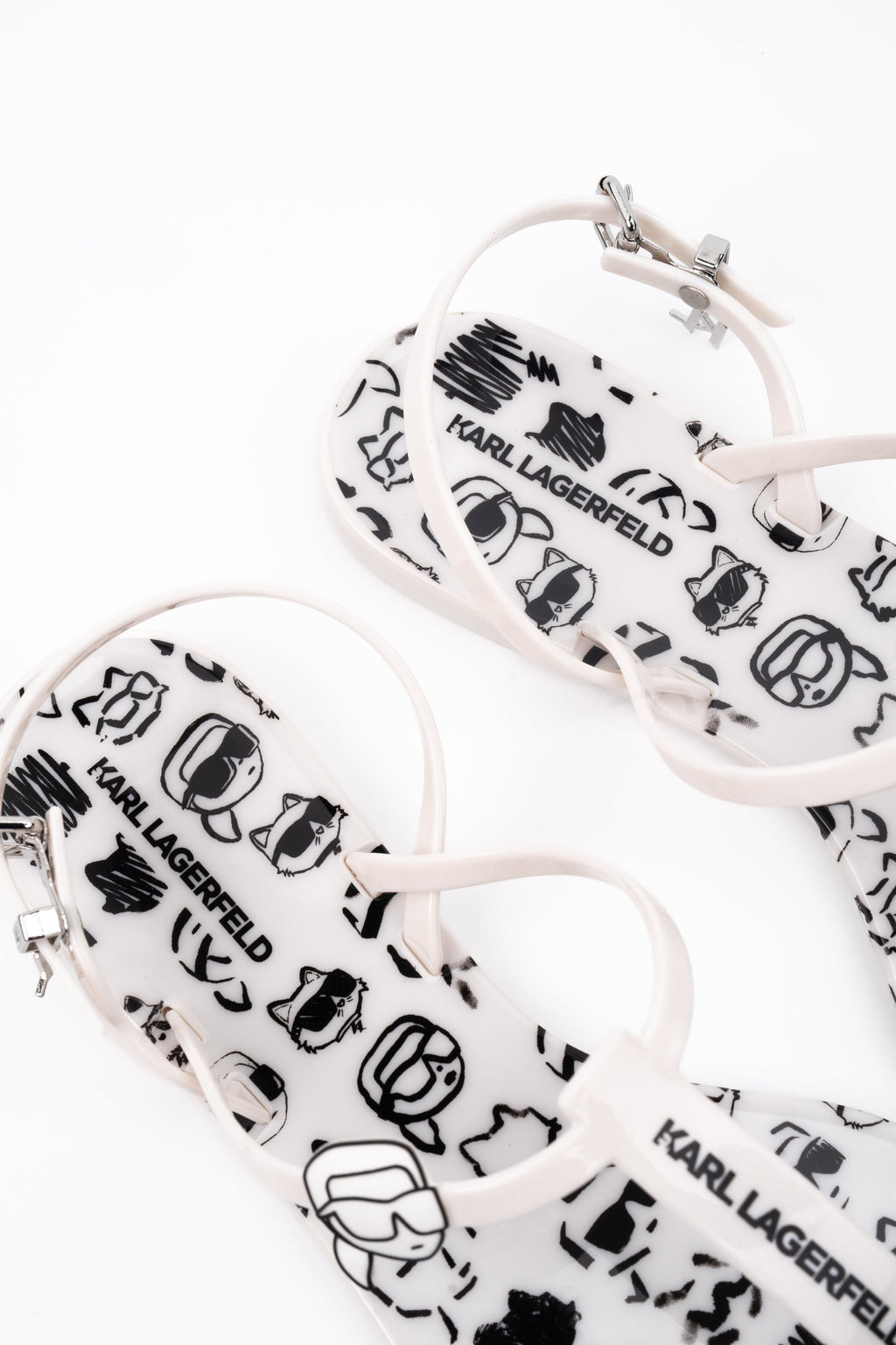 Karl Lagerfeld Ladies Jelly NFT Graffiti Sling White Rubber w/Black | KL80002G-V10