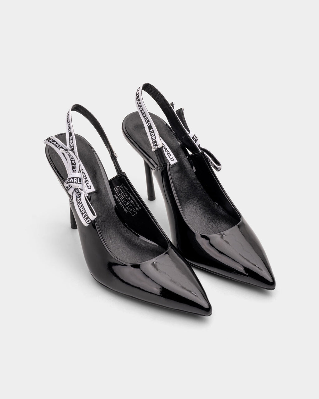 Karl Lagerfeld Ladies Sarabande Ribbon Sling Shoe Black Patent Lthr KL30908 1BP