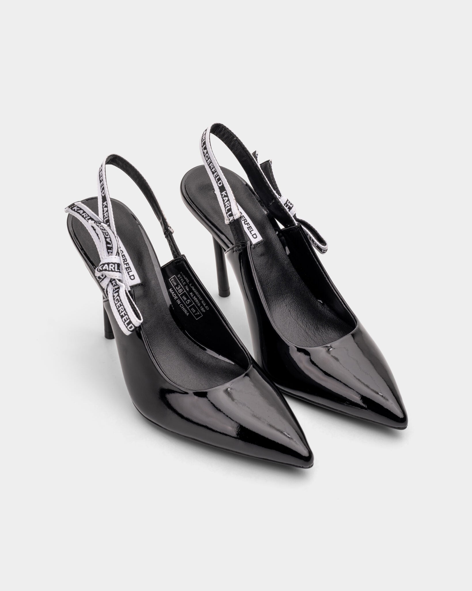 Karl Lagerfeld Ladies Sarabande Ribbon Sling Shoe Black Patent Lthr KL30908 1BP