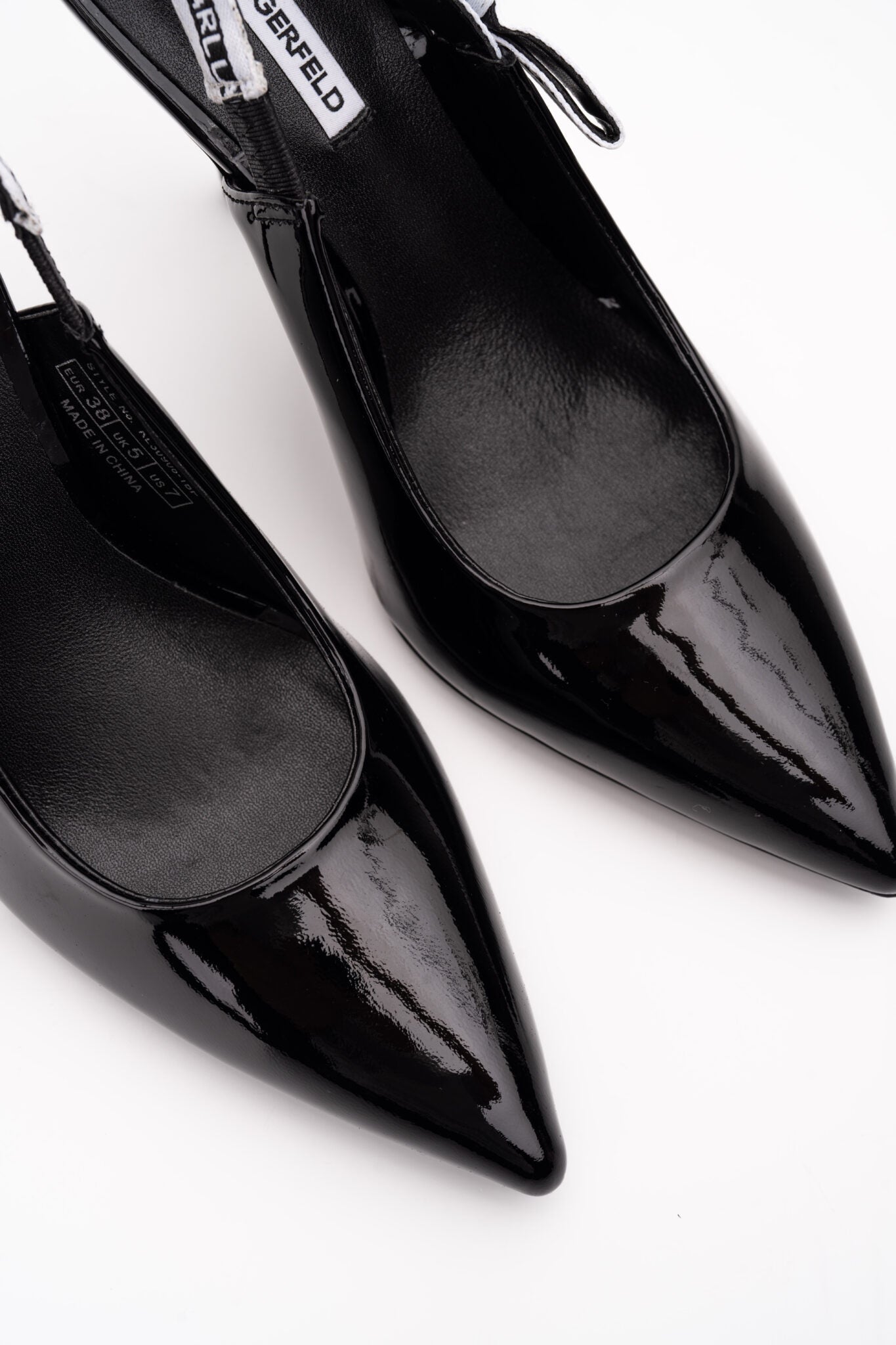 Karl Lagerfeld Ladies Sarabande Ribbon Sling Shoe Black Patent Lthr KL30908 1BP