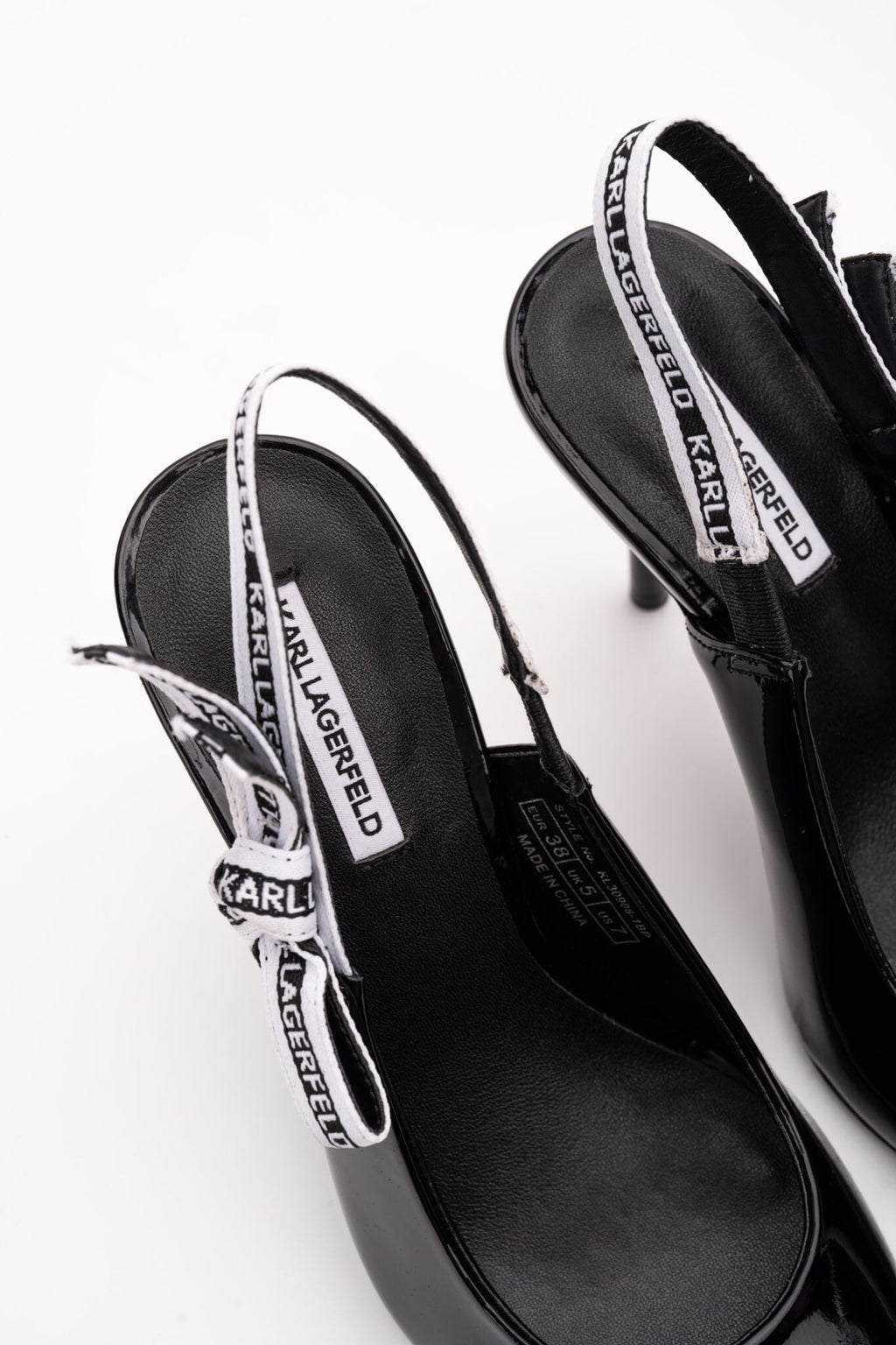 Karl Lagerfeld Ladies Sarabande Ribbon Sling Shoe Black Patent Lthr KL30908 1BP