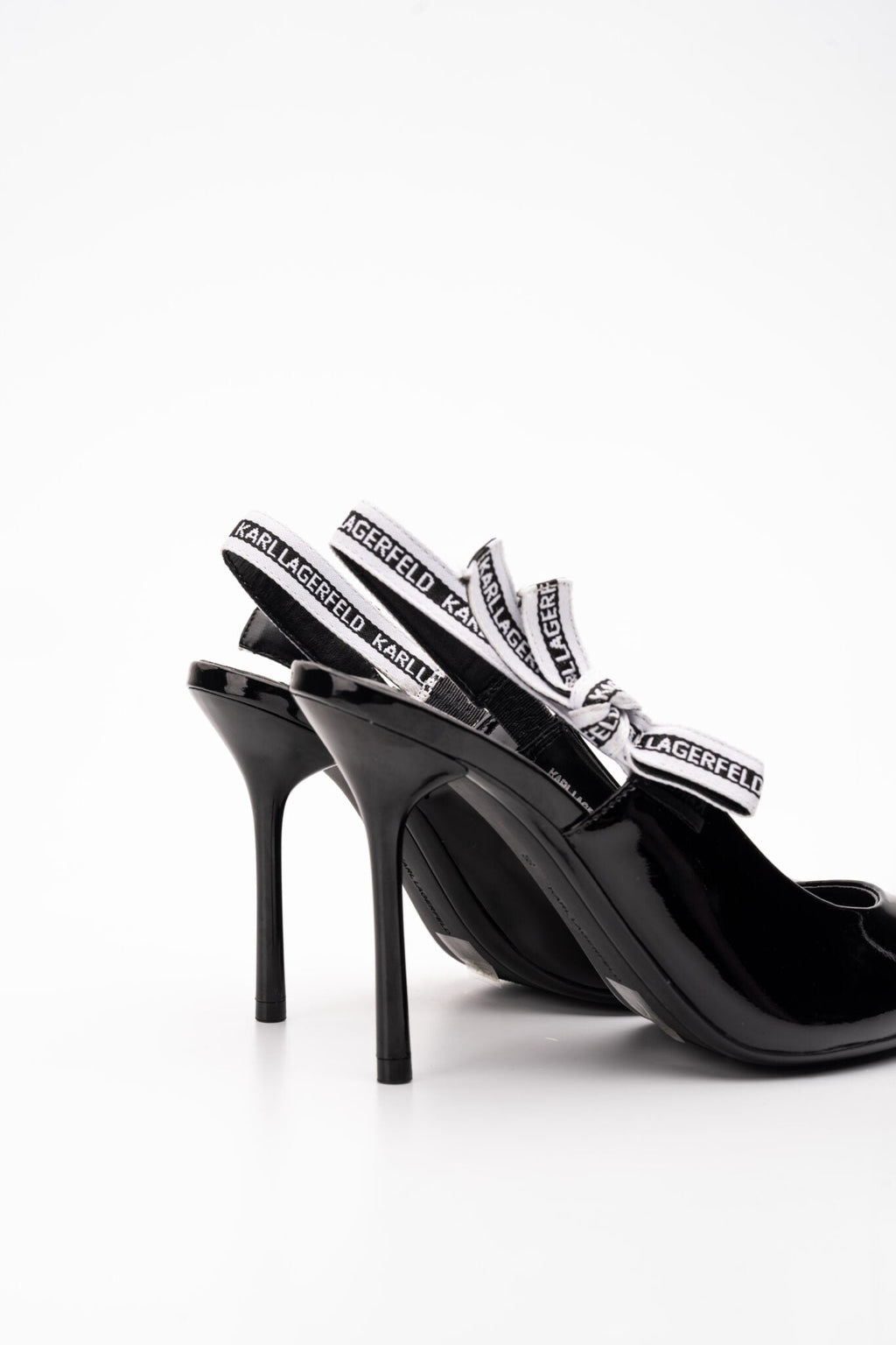 Karl Lagerfeld Ladies Sarabande Ribbon Sling Shoe Black Patent Lthr KL30908 1BP