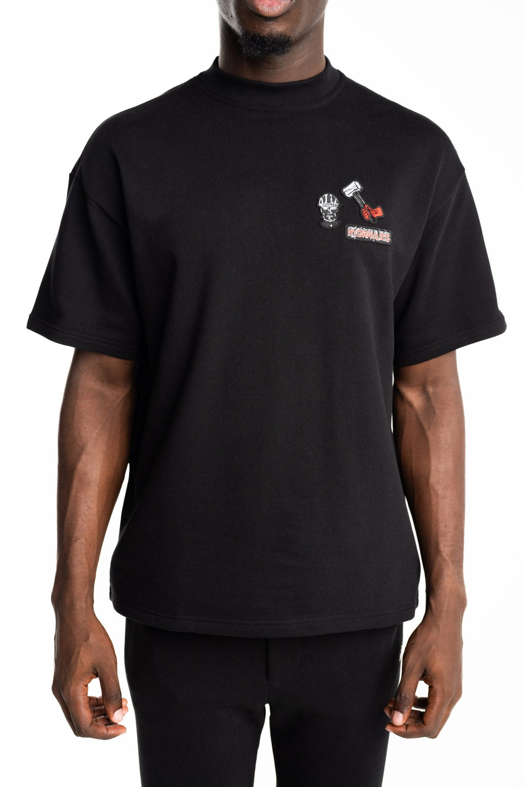 Hydraulics Men's The Creators Badge Oversized Fleece T Shirt Black |