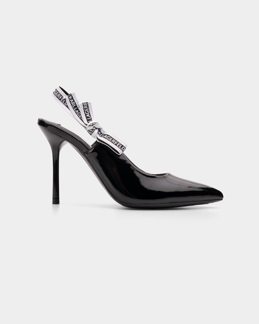 Karl Lagerfeld Ladies Sarabande Ribbon Sling Shoe Black Patent Lthr KL30908 1BP