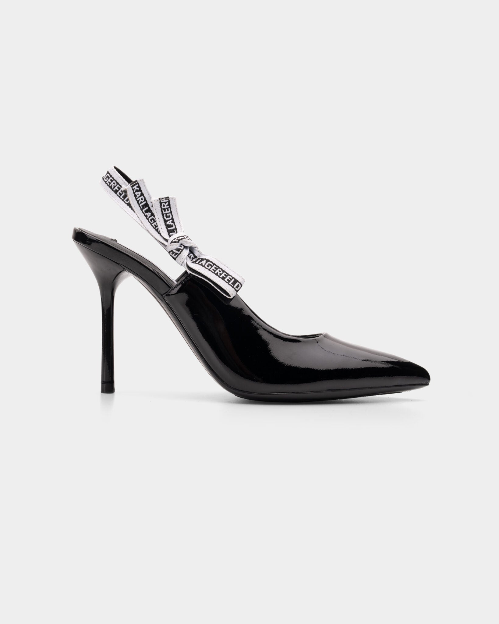 Karl Lagerfeld Ladies Sarabande Ribbon Sling Shoe Black Patent Lthr KL30908 1BP