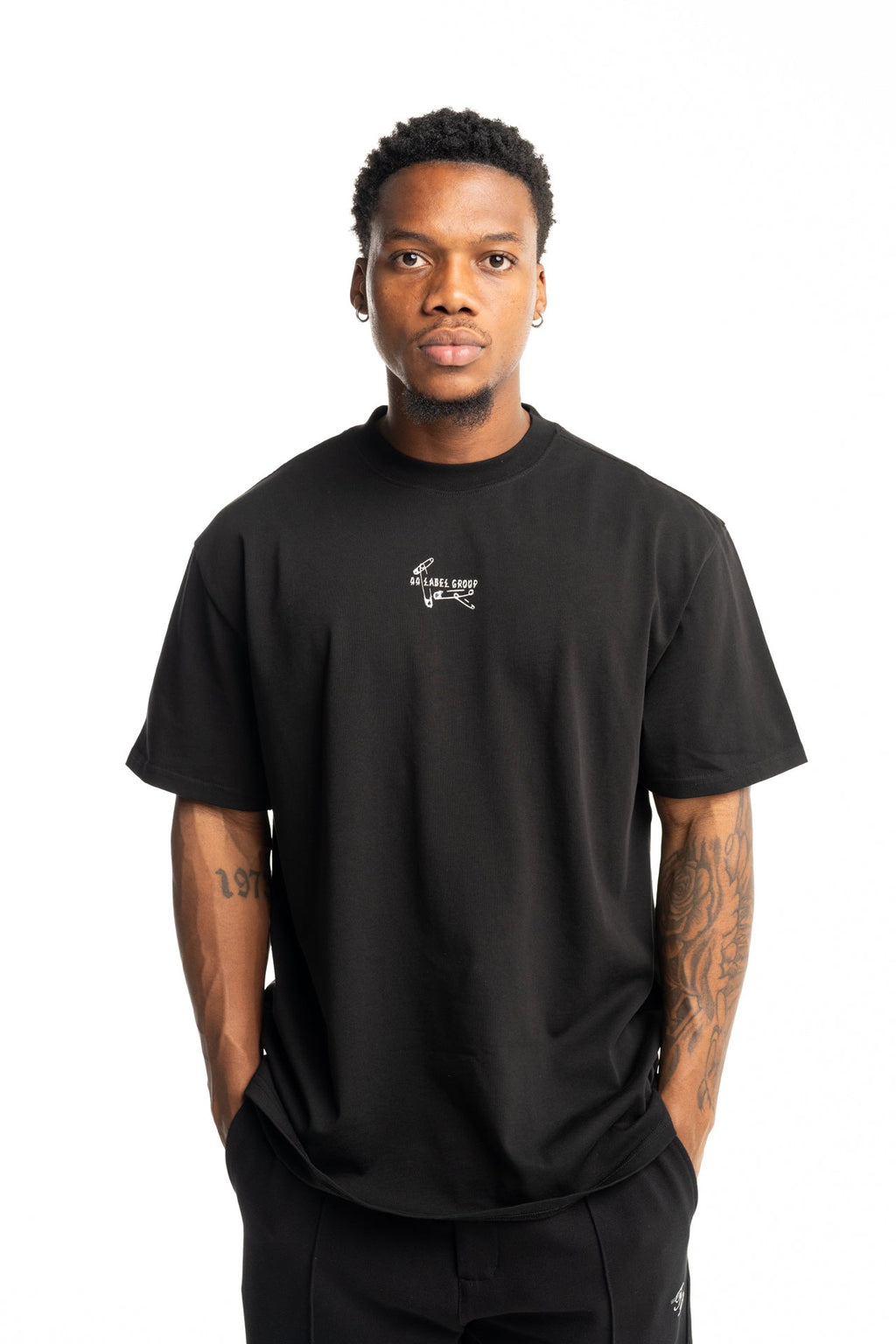 44 Label Group Men's Jersey Tee Black/Pins Dirty White | FA706-P783