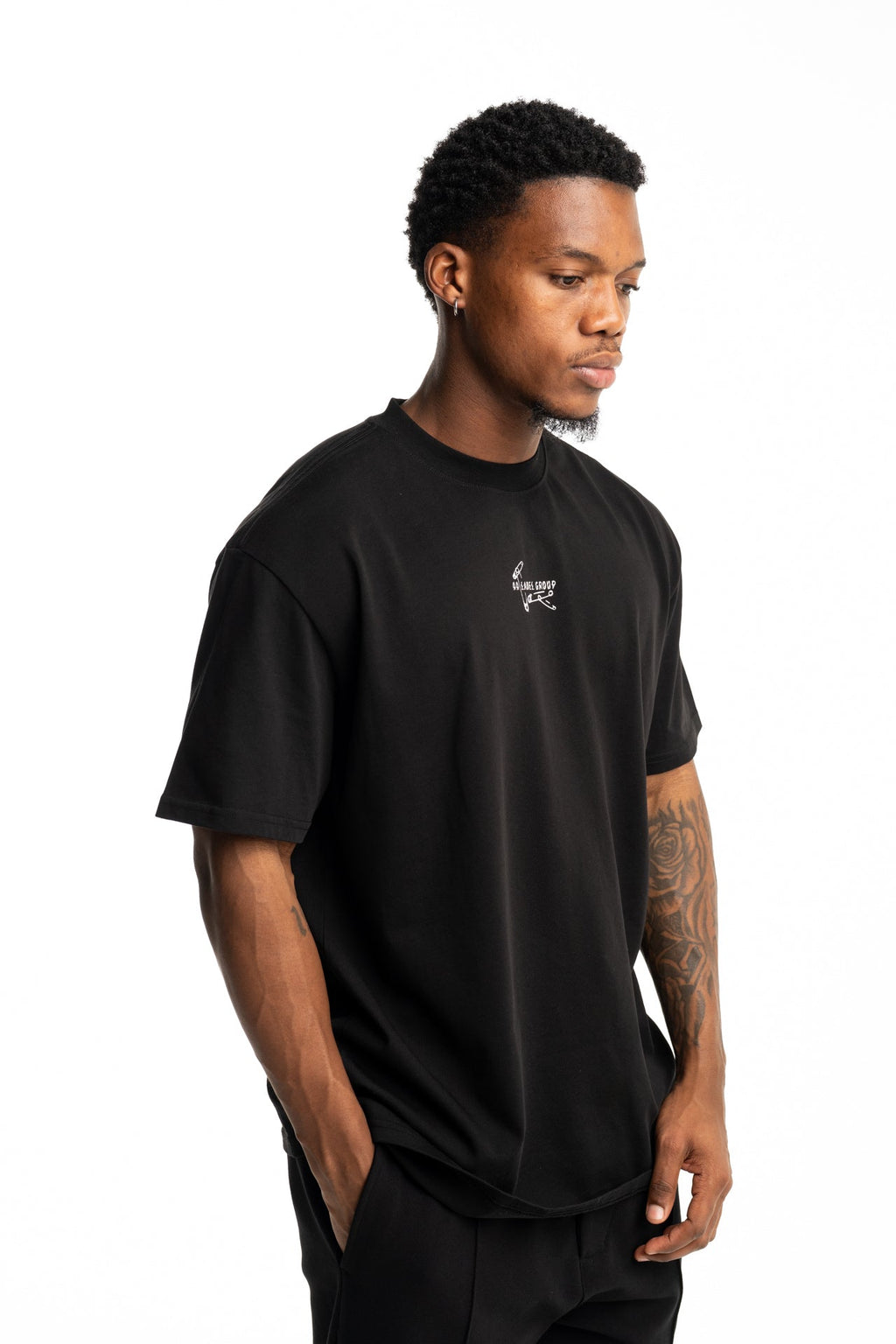 44 Label Group Men's Jersey Tee Black/Pins Dirty White | FA706-P783