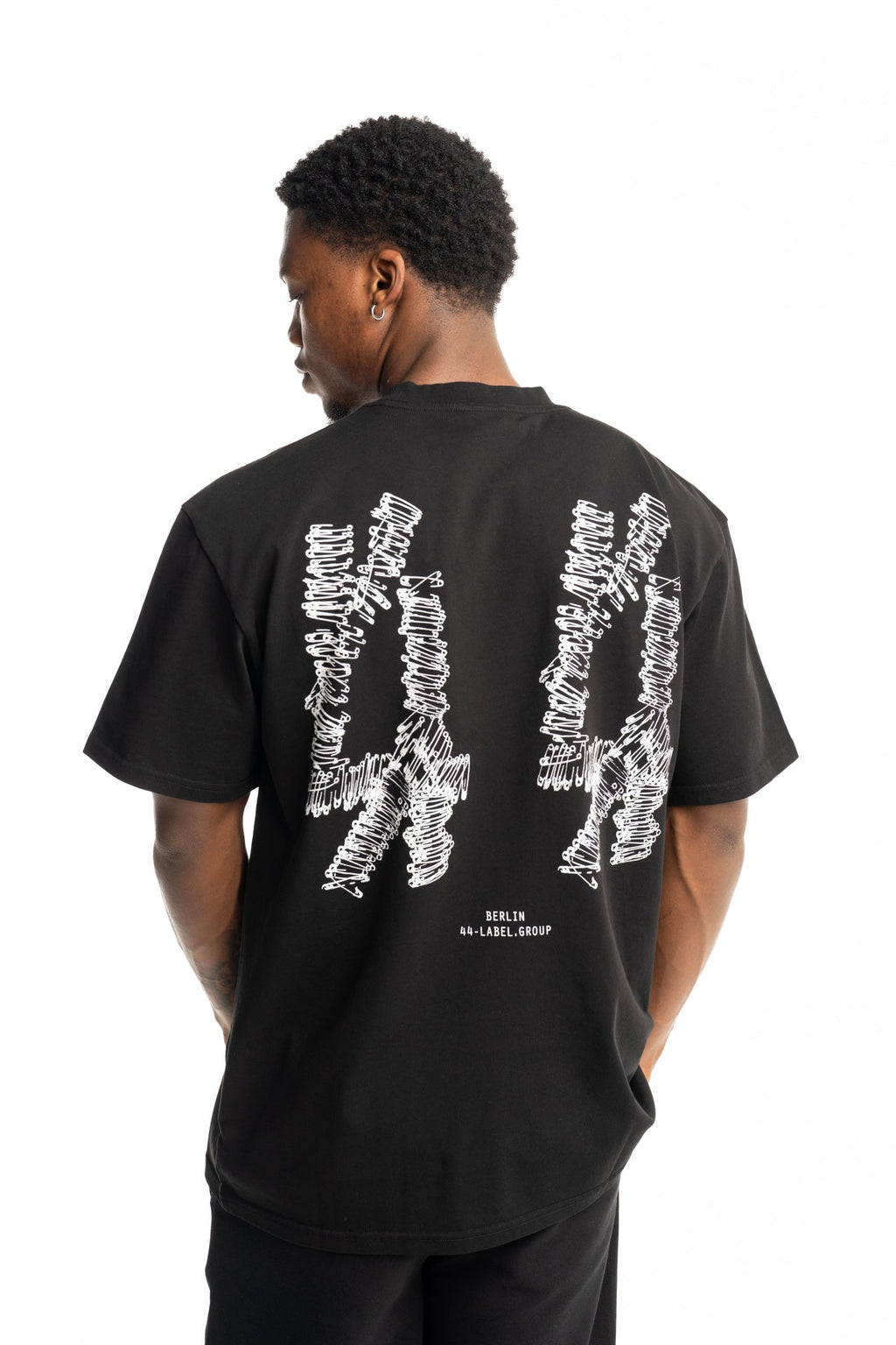 44 Label Group Men's Jersey Tee Black/Pins Dirty White | FA706-P783