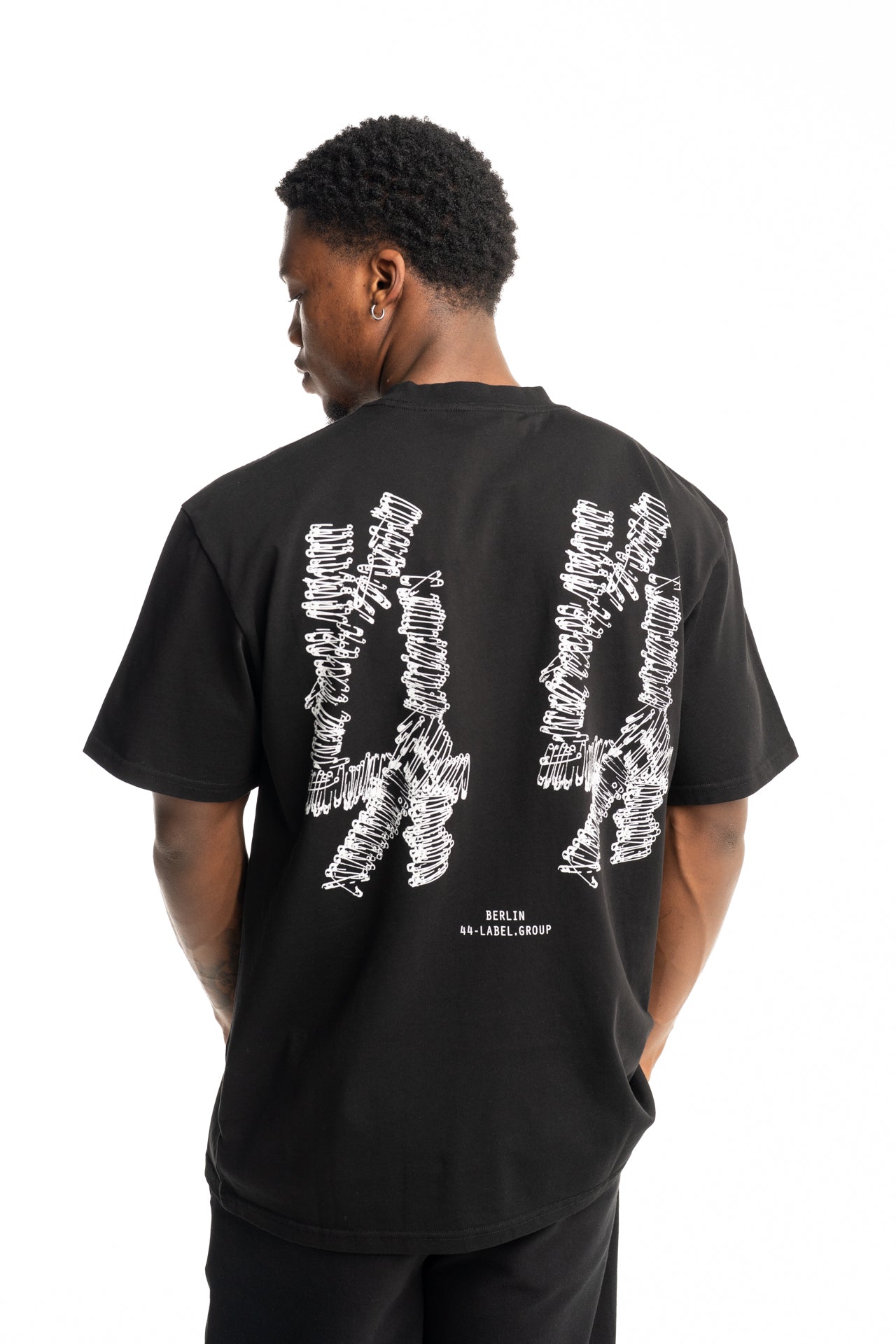 44 Label Group Men's Jersey Tee Black/Pins Dirty White | FA706-P783
