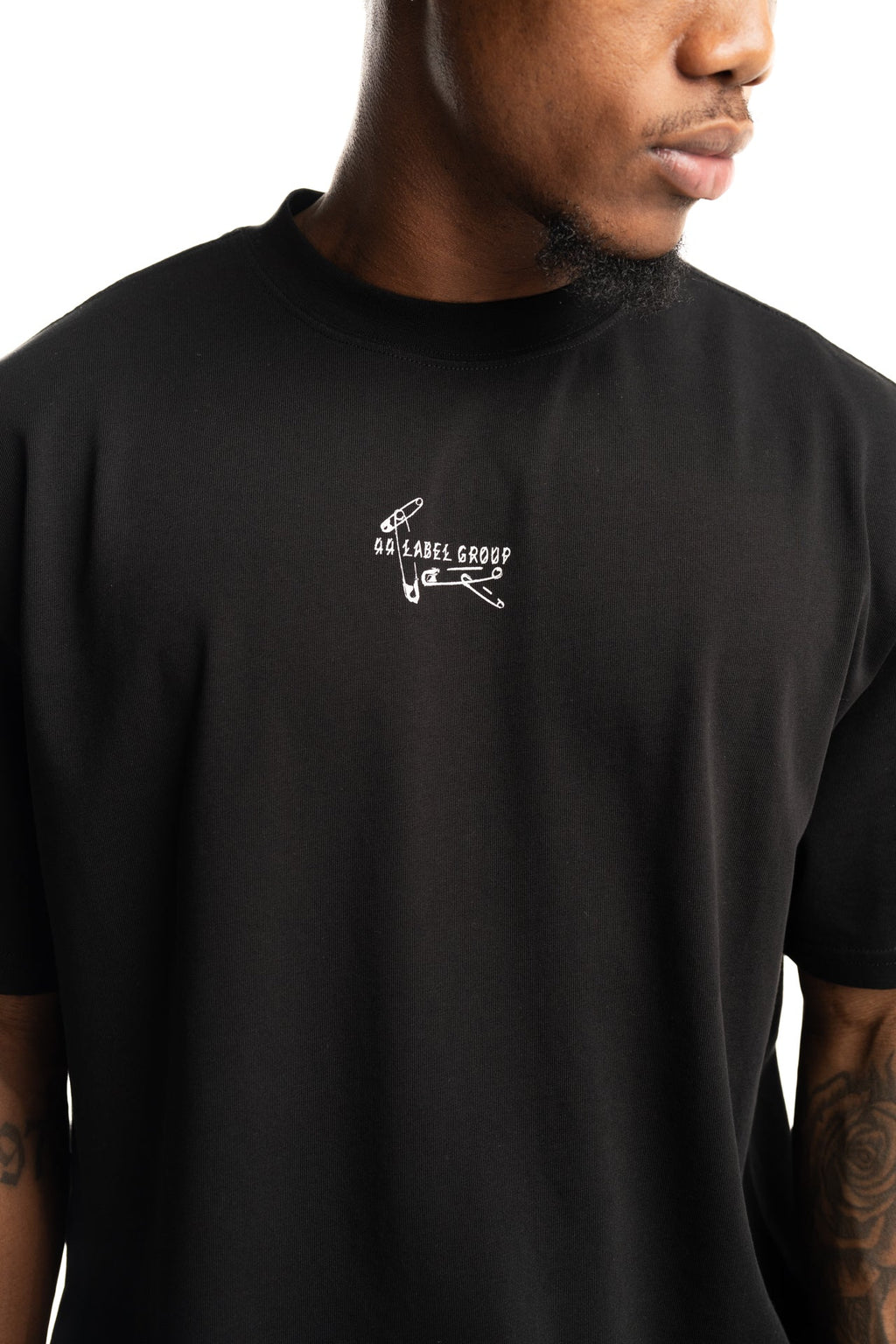 44 Label Group Men's Jersey Tee Black/Pins Dirty White | FA706-P783