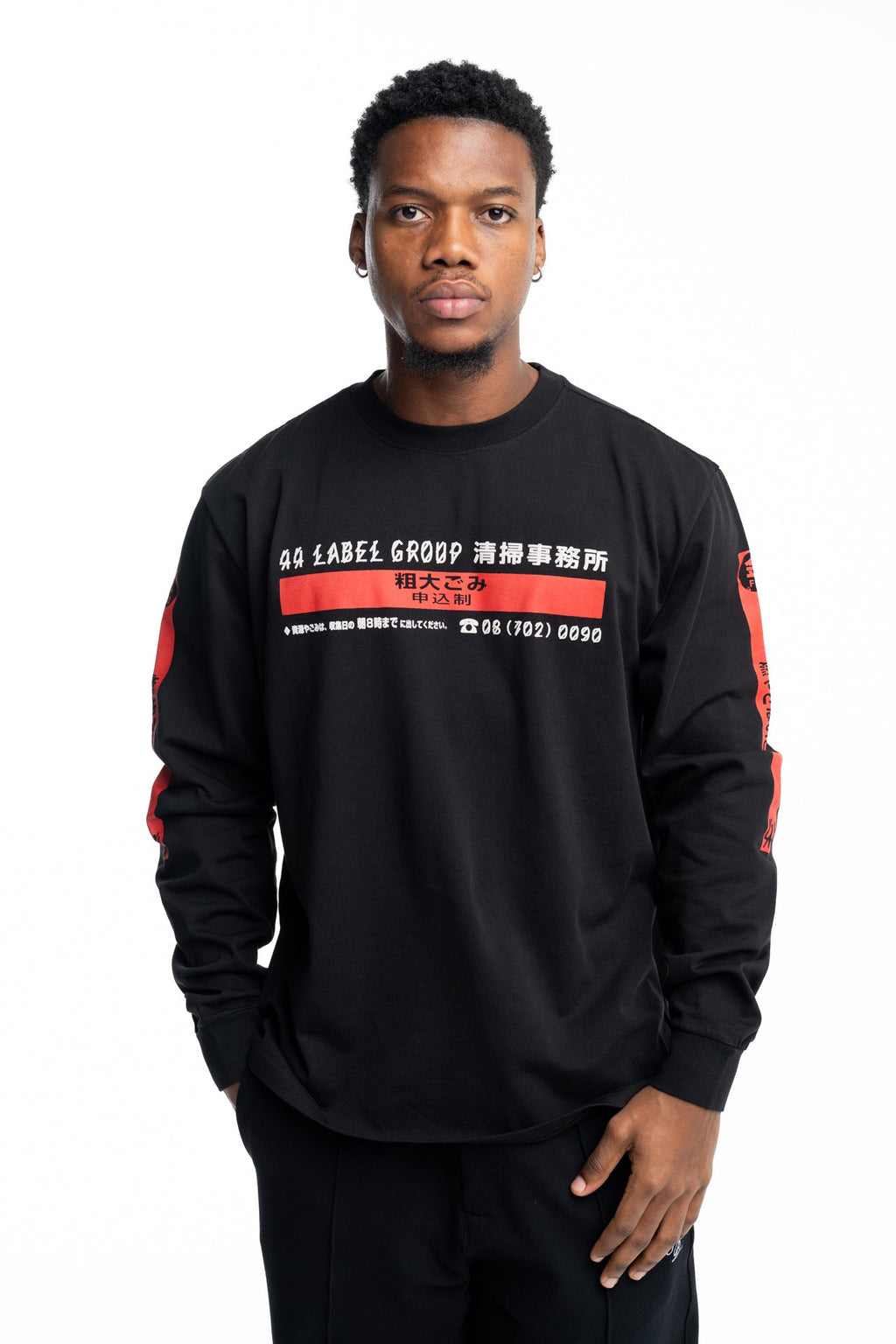 44 Label Group Men's Long Sleeve Tee Black/Stop High Risk Red | FA706-P753