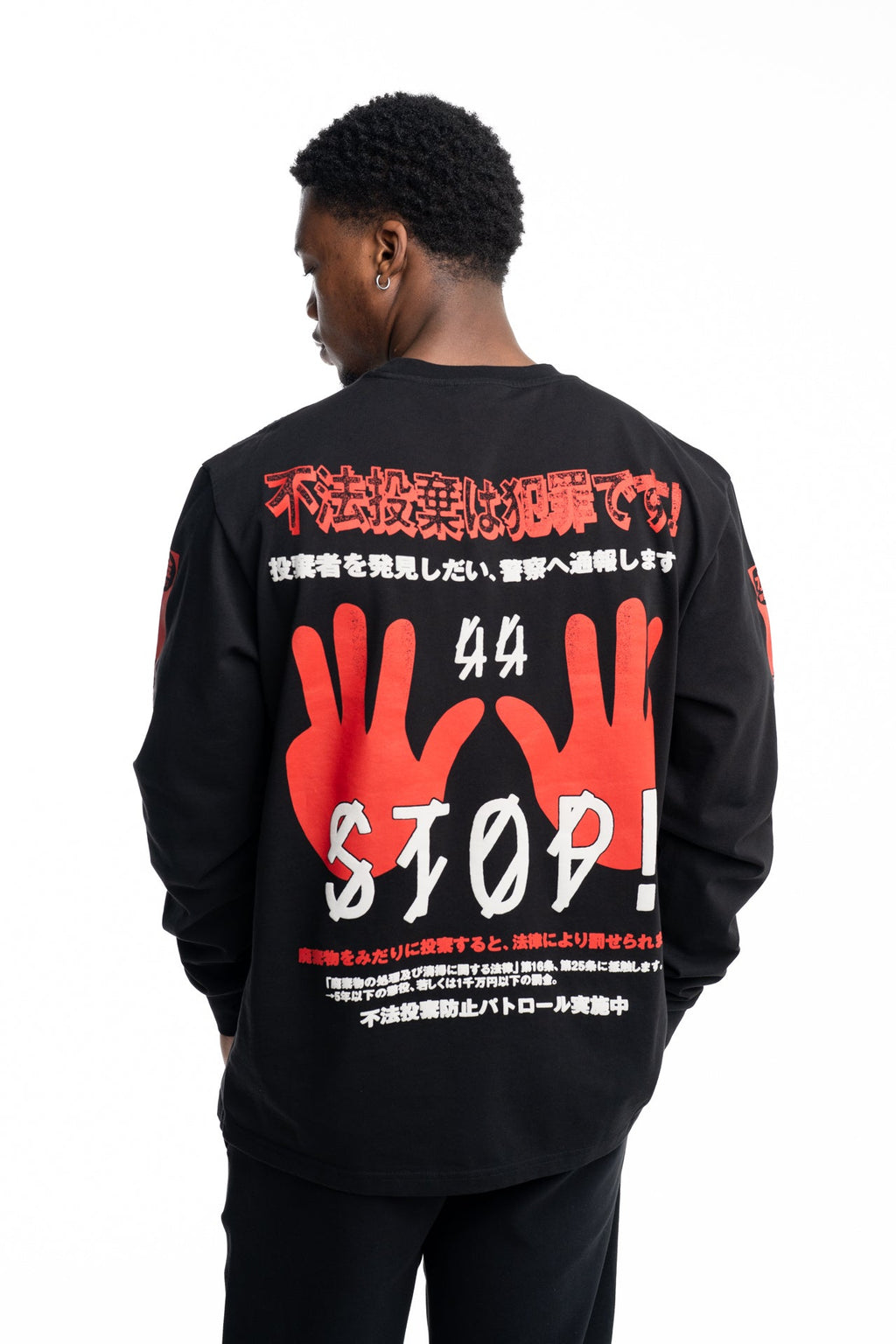 44 Label Group Men's Long Sleeve Tee Black/Stop High Risk Red | FA706-P753