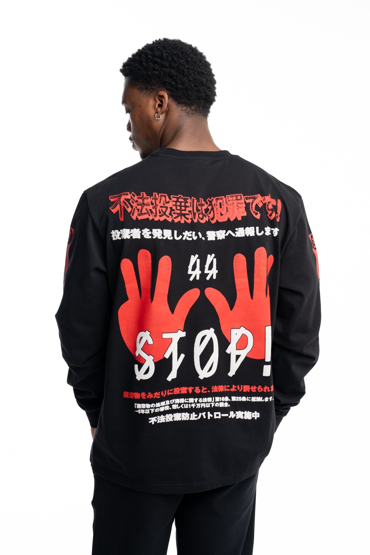 44 Label Group Men's Long Sleeve Tee Black/Stop High Risk Red | FA706-P753