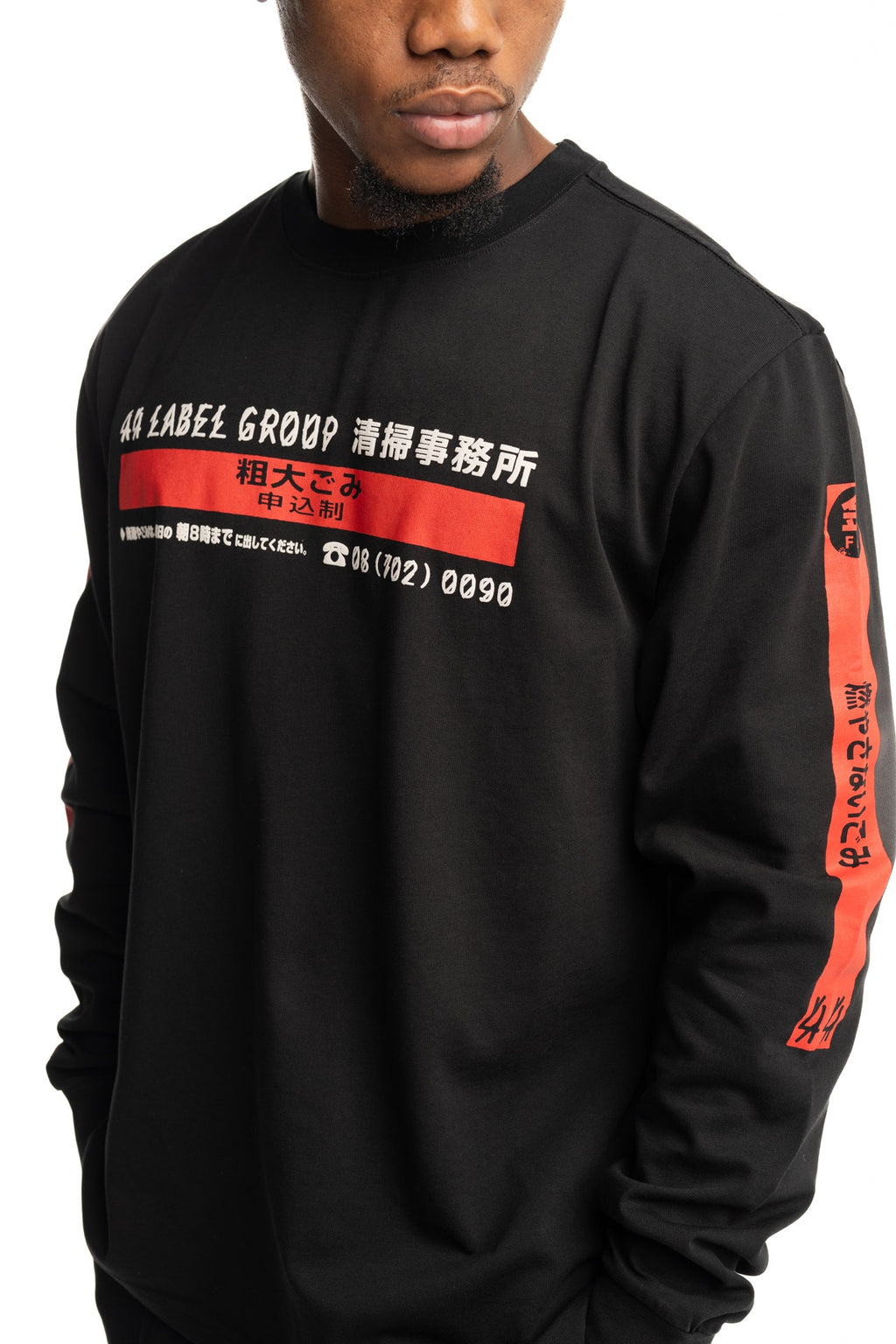 44 Label Group Men's Long Sleeve Tee Black/Stop High Risk Red | FA706-P753