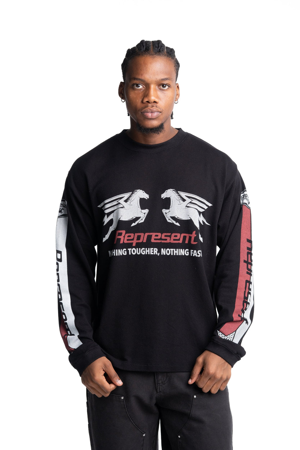 Represent Men's Mesh Pegasus Long Sleeve T Shirt | MLM100781-01-Jet Black