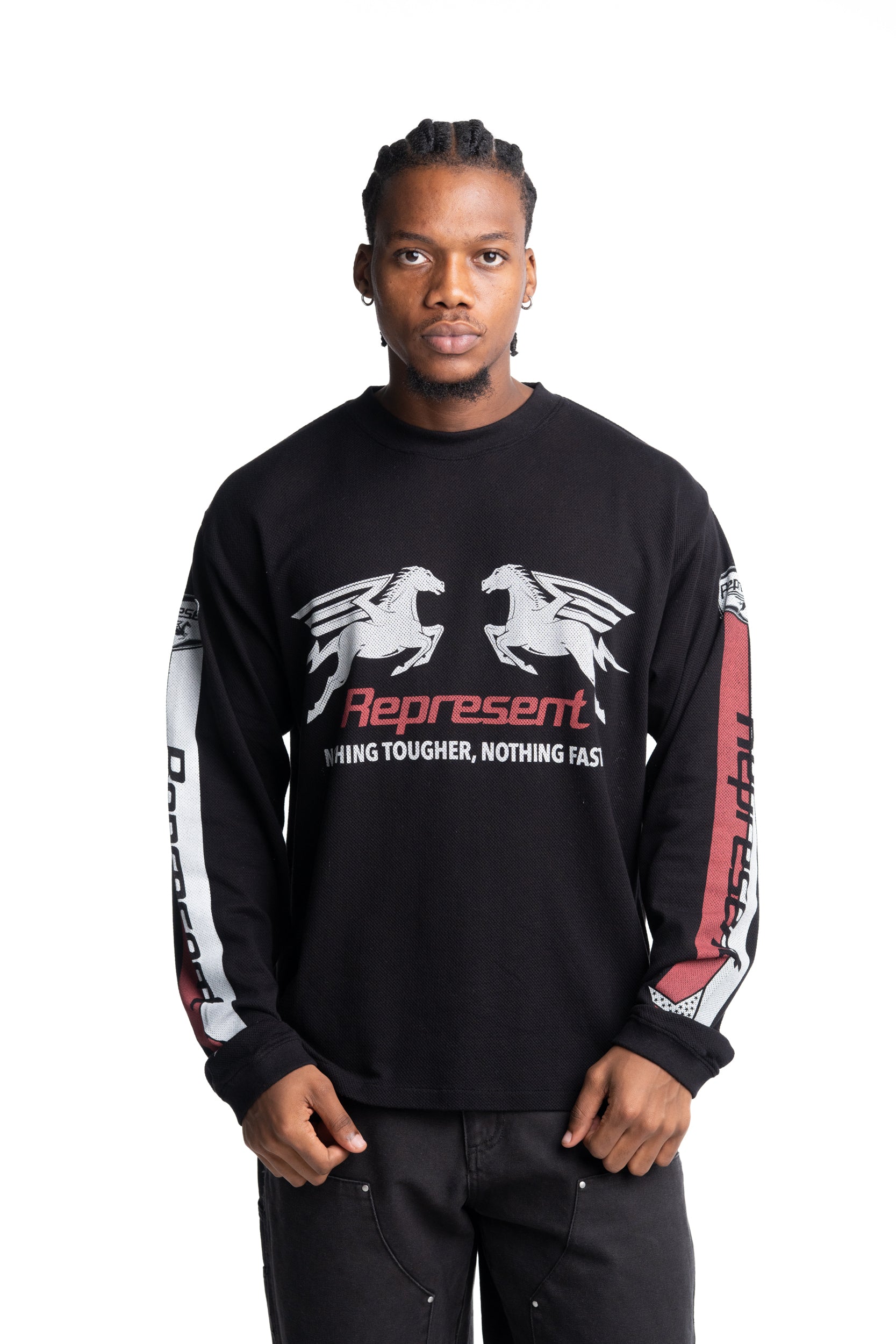 Represent Men's Mesh Pegasus Long Sleeve T Shirt | MLM100781-01-Jet Black