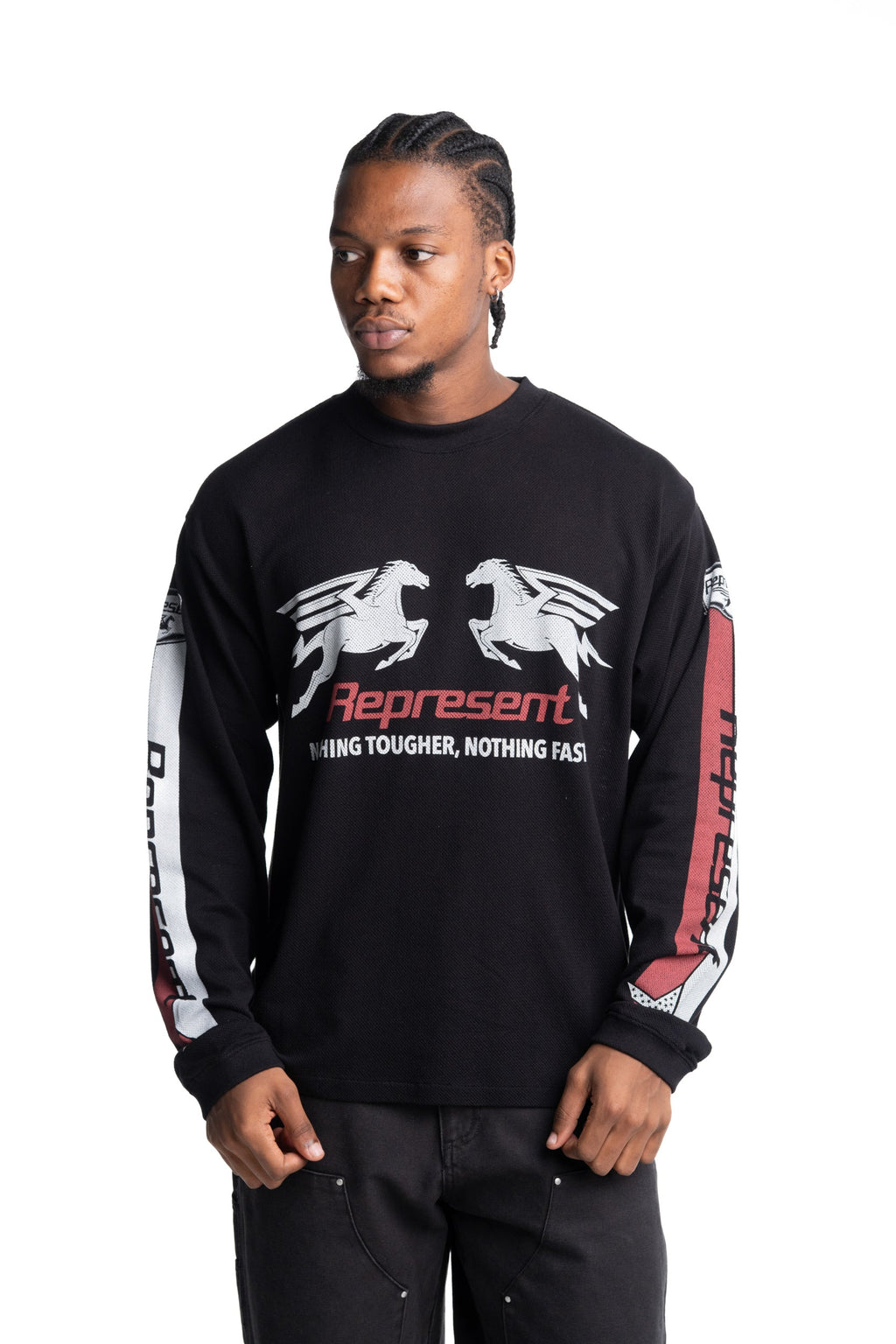 Represent Men's Mesh Pegasus Long Sleeve T Shirt | MLM100781-01-Jet Black