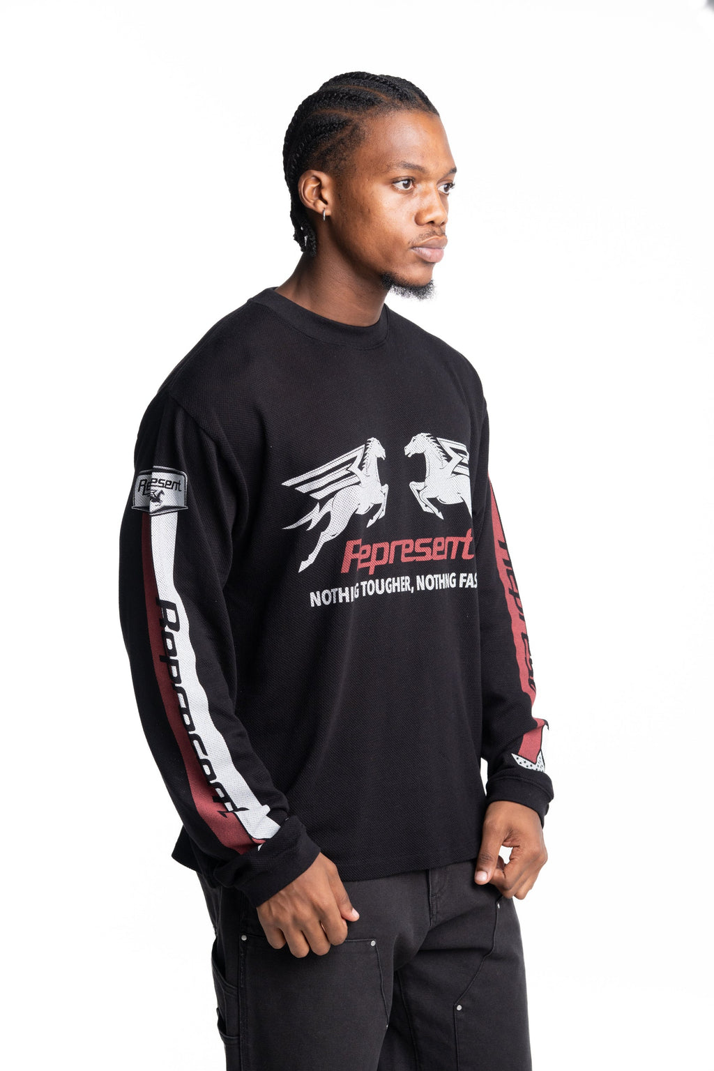 Represent Men's Mesh Pegasus Long Sleeve T Shirt | MLM100781-01-Jet Black