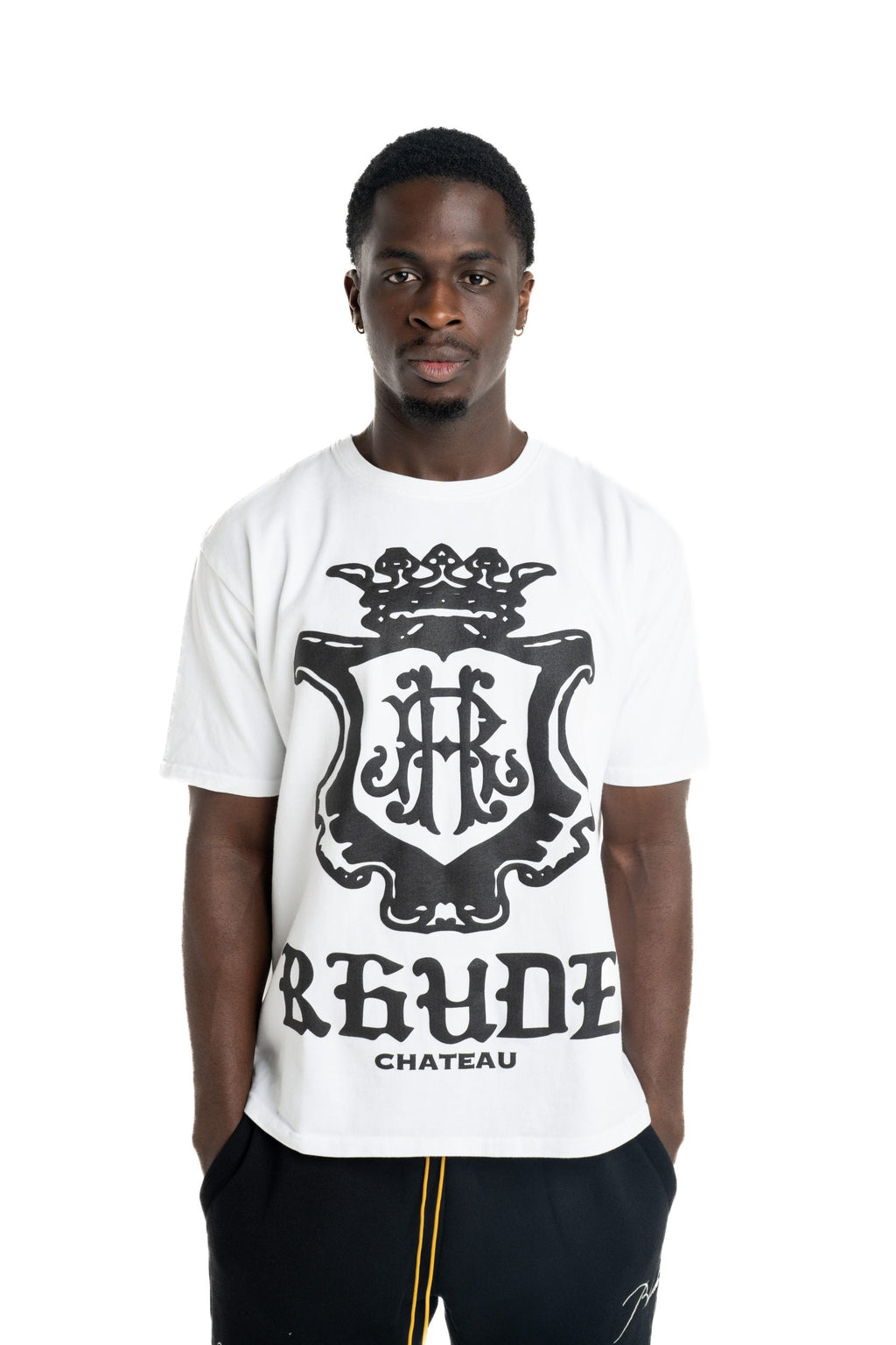 Rhude Men's Oversized Chateau Crest Tee White/Black | RHPS26TT08012-6007