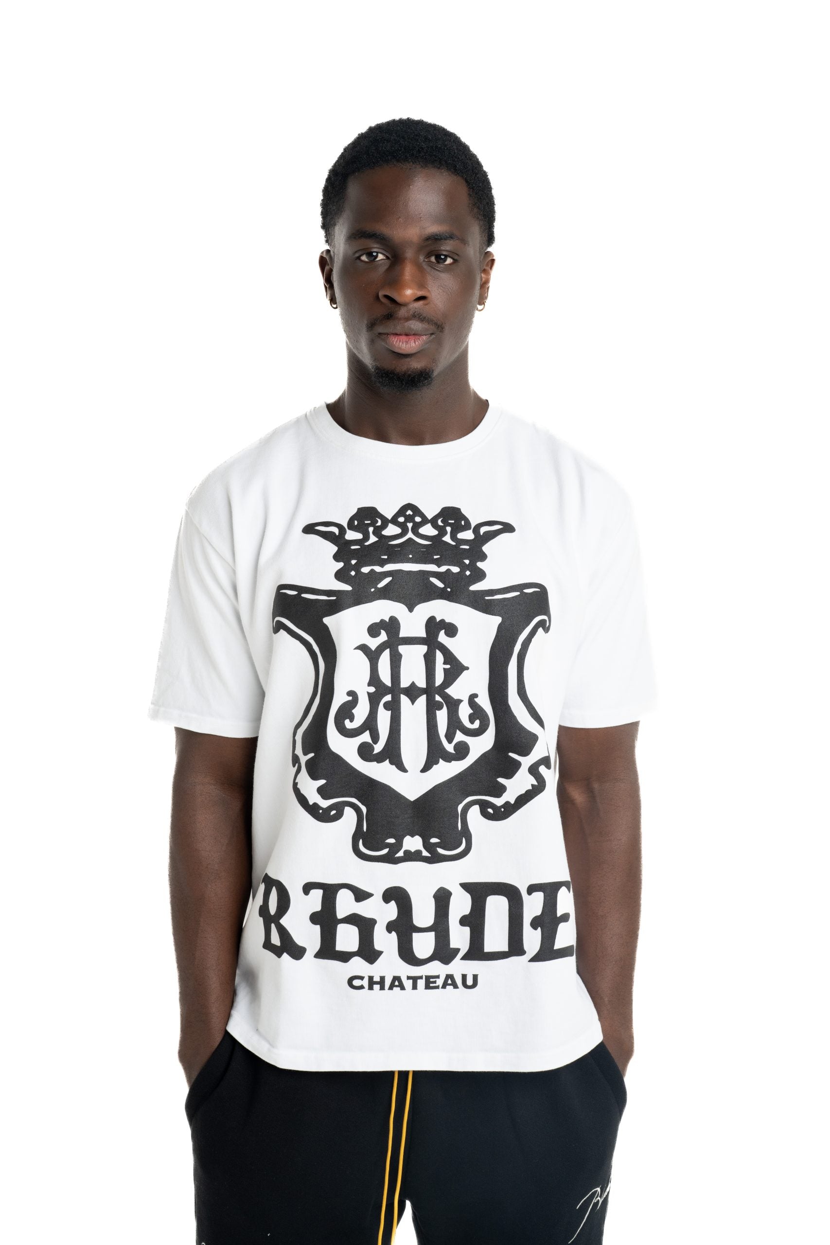 Rhude Men's Oversized Chateau Crest Tee White/Black | RHPS26TT08012-6007