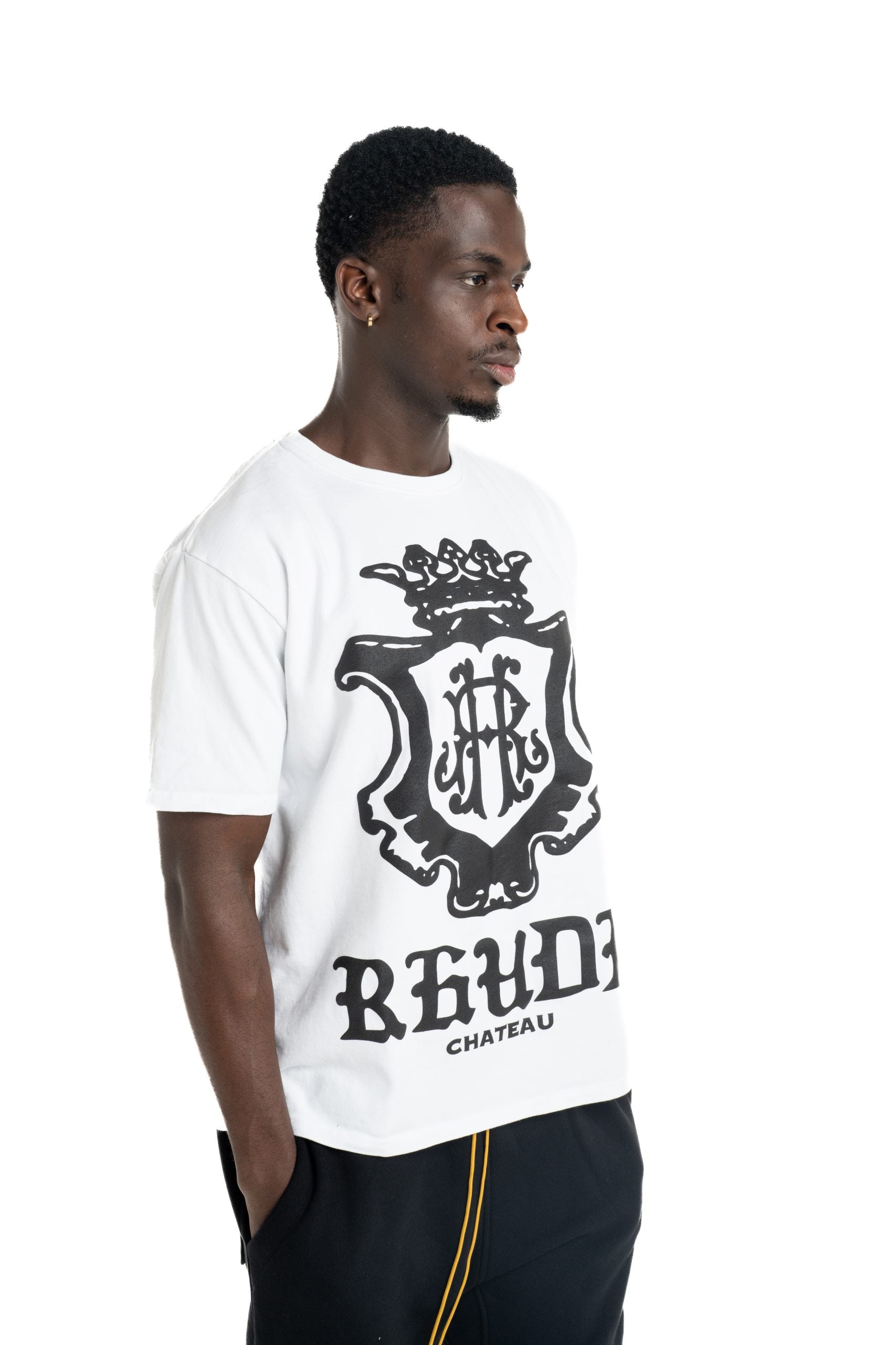 Rhude Men's Oversized Chateau Crest Tee White/Black | RHPS26TT08012-6007