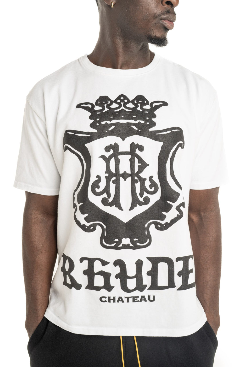 Rhude Men's Oversized Chateau Crest Tee White/Black | RHPS26TT08012-6007